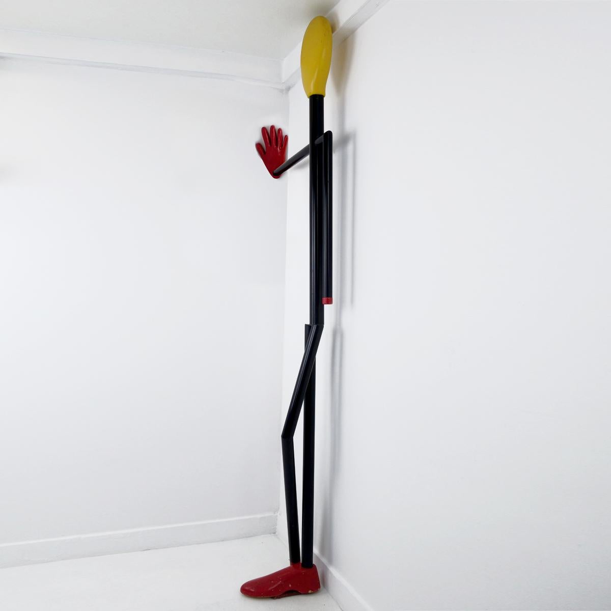 Post-Modern Midcentury Postmodern Steel and Wood Coat Stand in the Shape of a Man For Sale