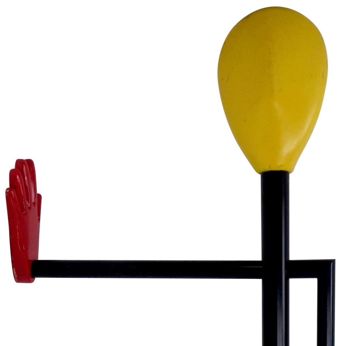 Painted Midcentury Postmodern Steel and Wood Coat Stand in the Shape of a Man For Sale