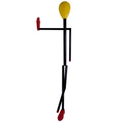 Midcentury Postmodern Steel and Wood Coat Stand in the Shape of a Man