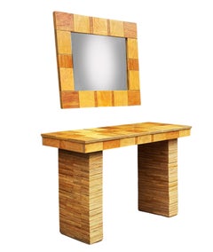 Mid Century Post Modern Studio Patchwork Console Table & Wall Mirror or Vanity