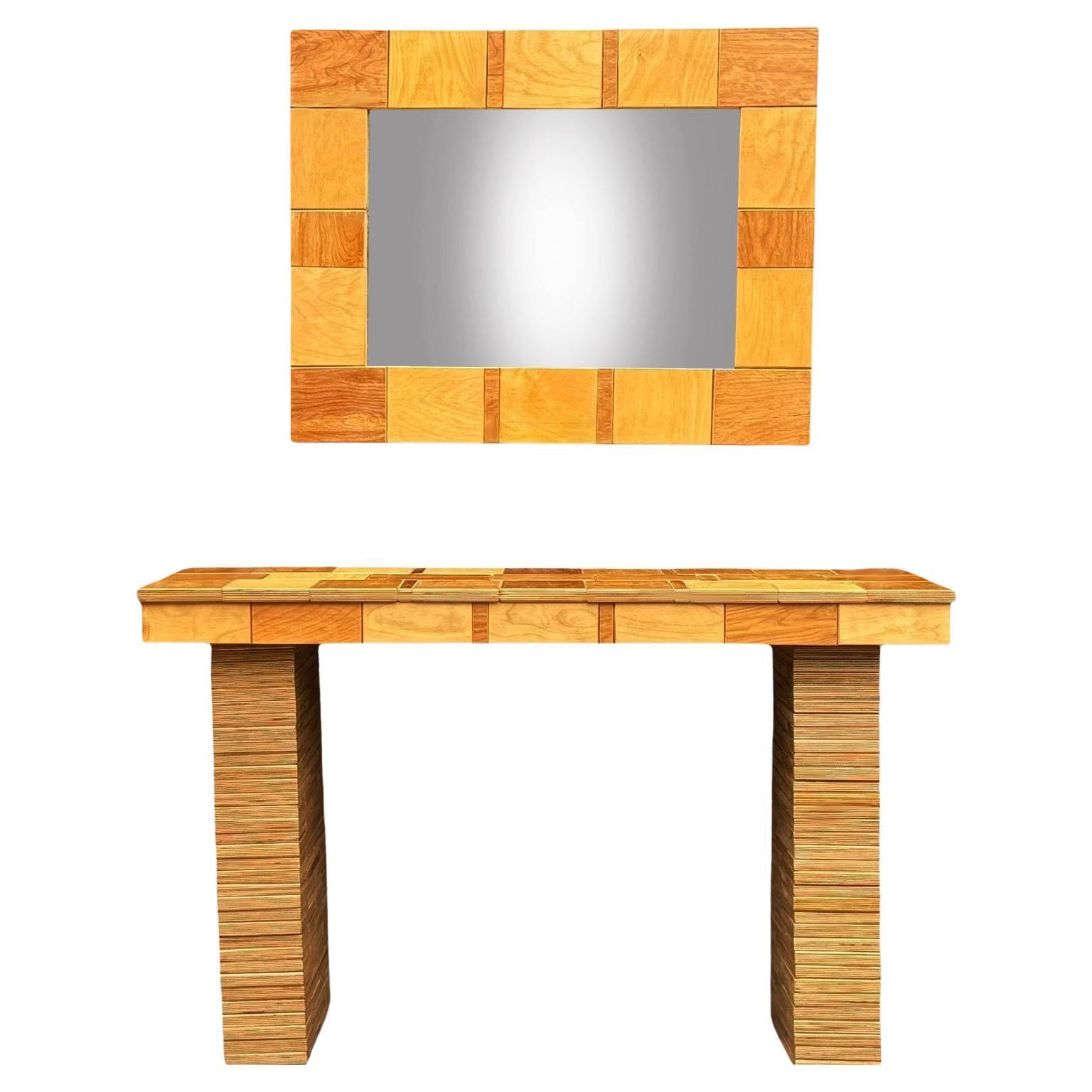 Mid Century Post Modern Studio Patchwork Console Table 
Wall Mirror or Vanity For Sale