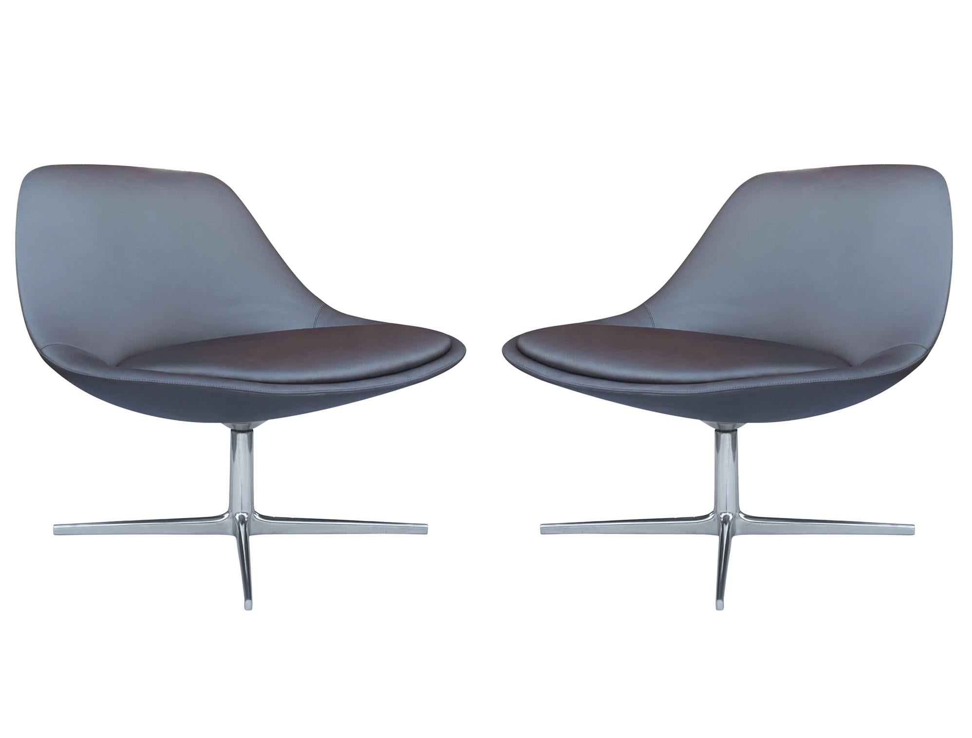 American Mid Century Post Modern Swivel Lounge Chairs or Slipper Chairs by Bernhardt For Sale
