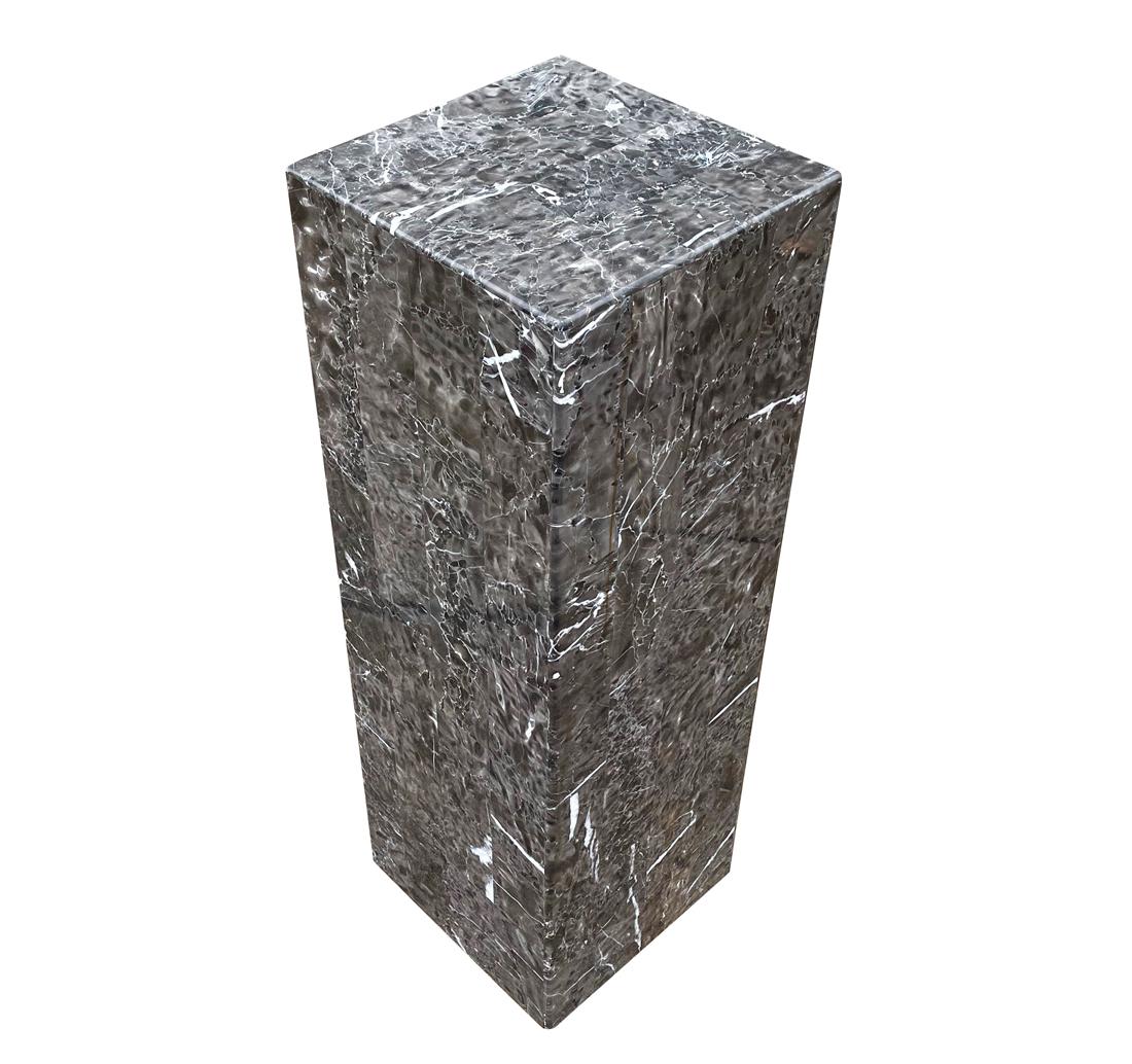 Italian Mid Century Post Modern Tessellated Stone Marble Pedestal in Gray, Black & White