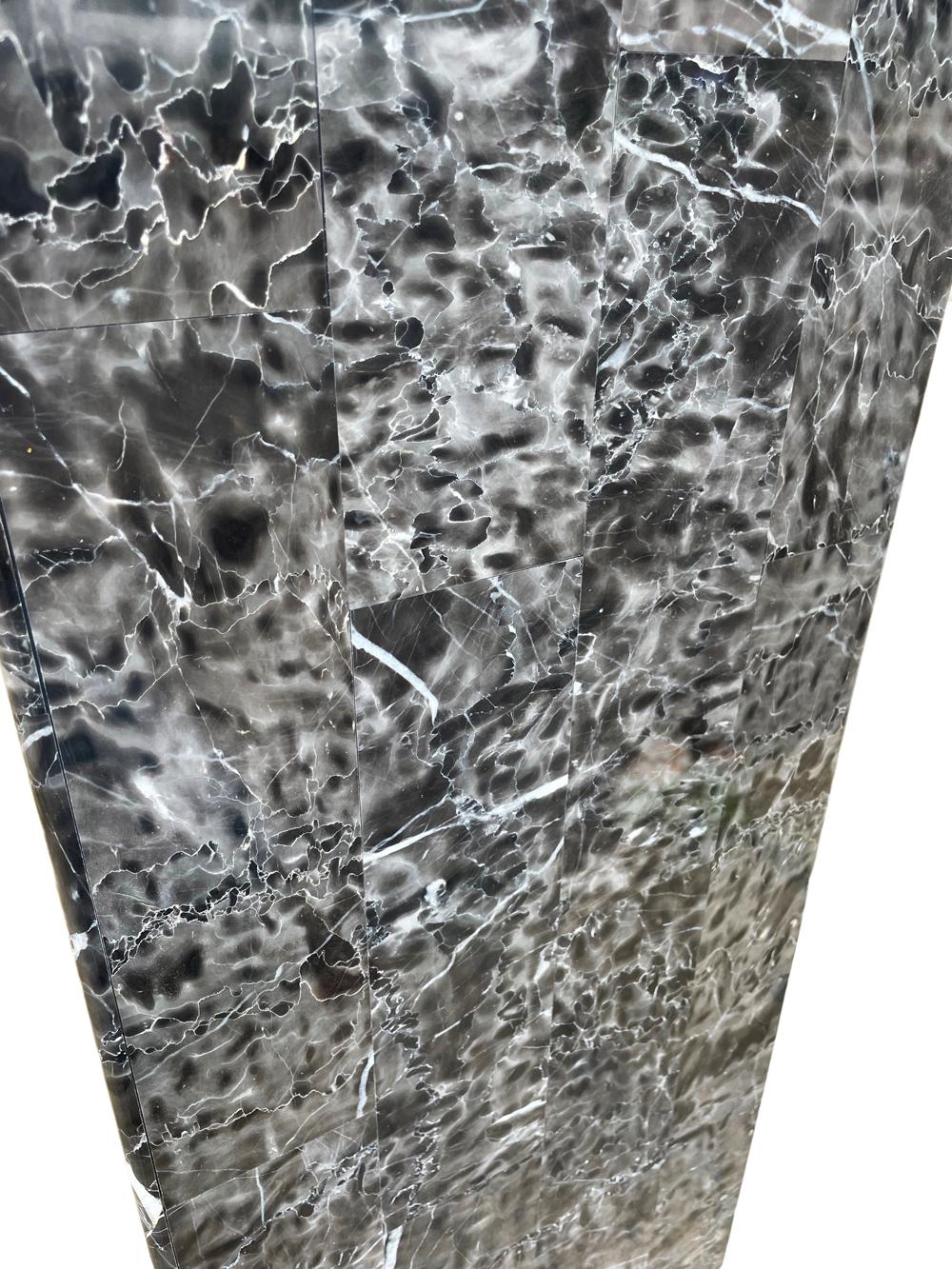 Mid Century Post Modern Tessellated Stone Marble Pedestal in Gray, Black & White In Good Condition In Philadelphia, PA