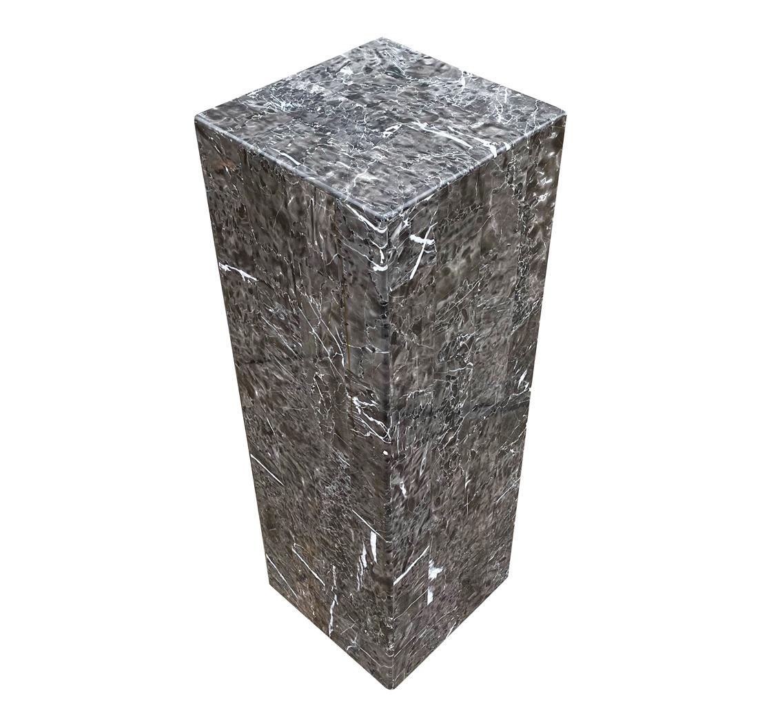 Late 20th Century Mid Century Post Modern Tessellated Stone Marble Pedestal in Gray, Black & White