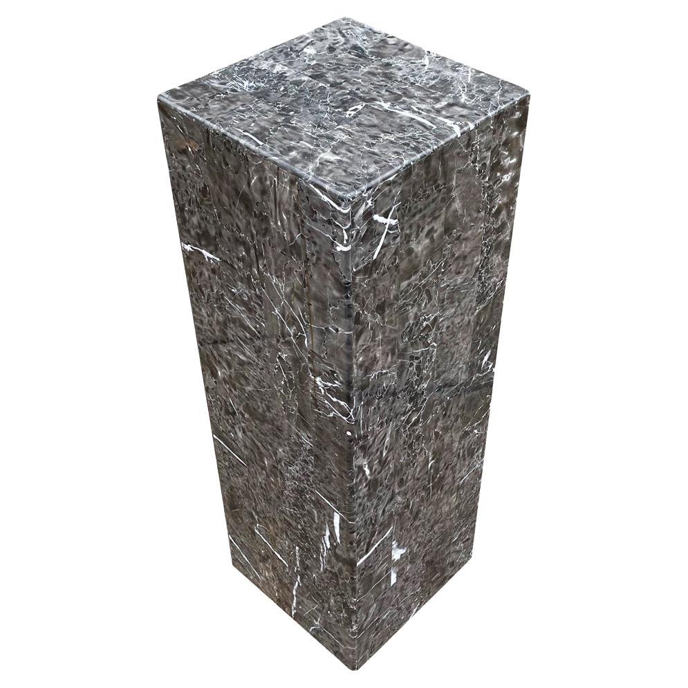 Mid Century Post Modern Tessellated Stone Marble Pedestal in Gray, Black & White