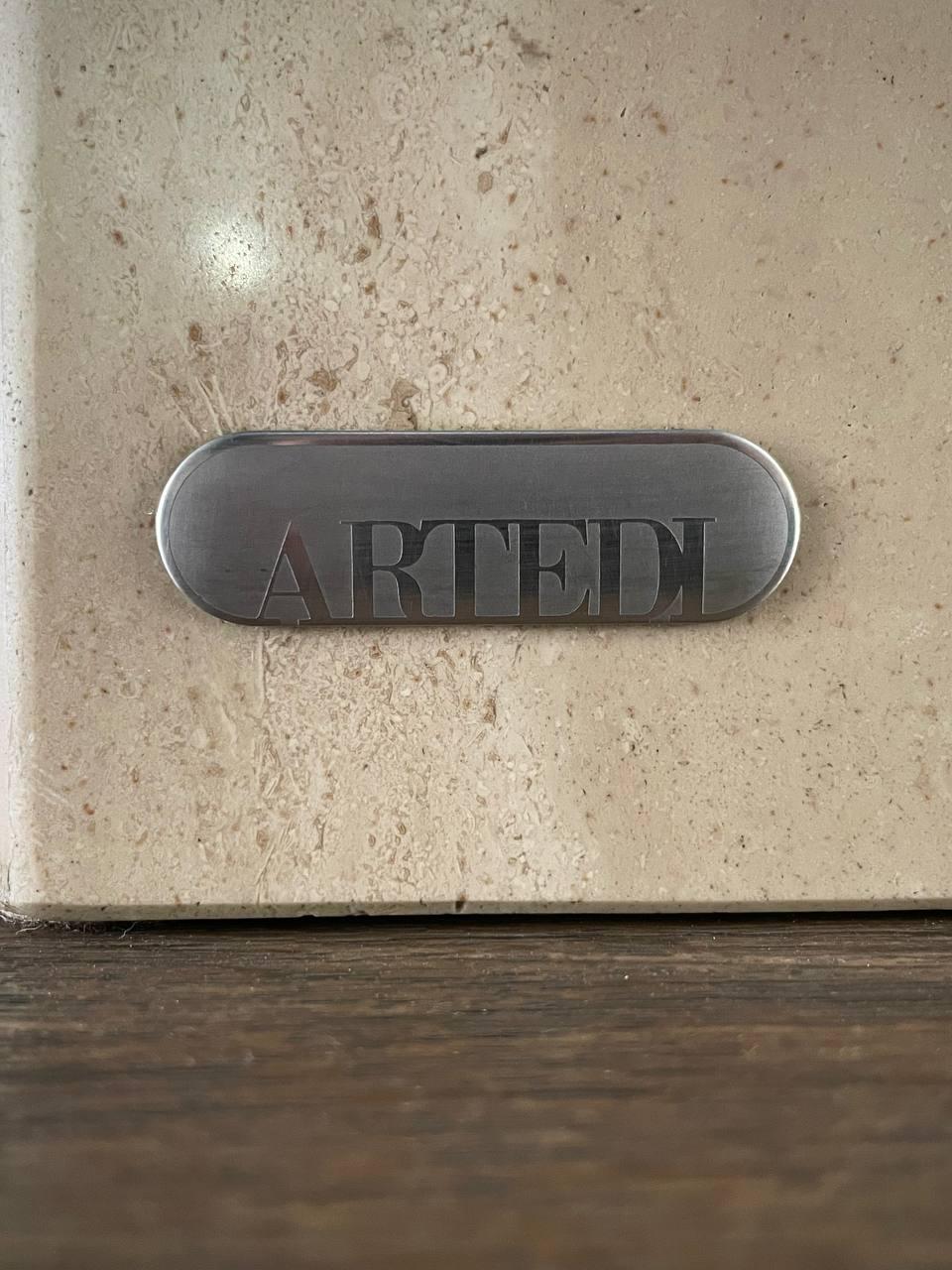 Mid-Century Post Modern Travertine Stone & Brass Dining Table by Artedi 4
