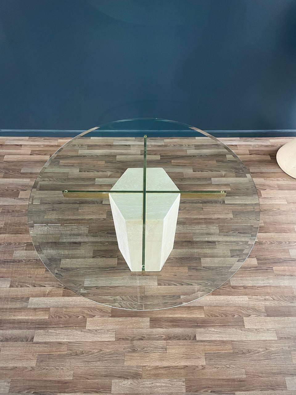 Mid-Century Modern Mid-Century Post Modern Travertine Stone & Brass Dining Table by Artedi