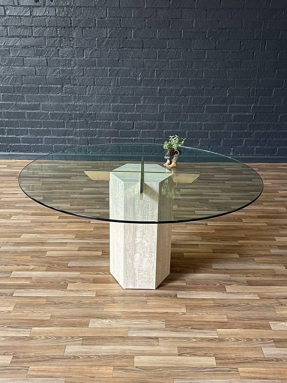 Mid-Century Modern Mid-Century Post Modern Travertine Stone & Brass Dining Table by Artedi