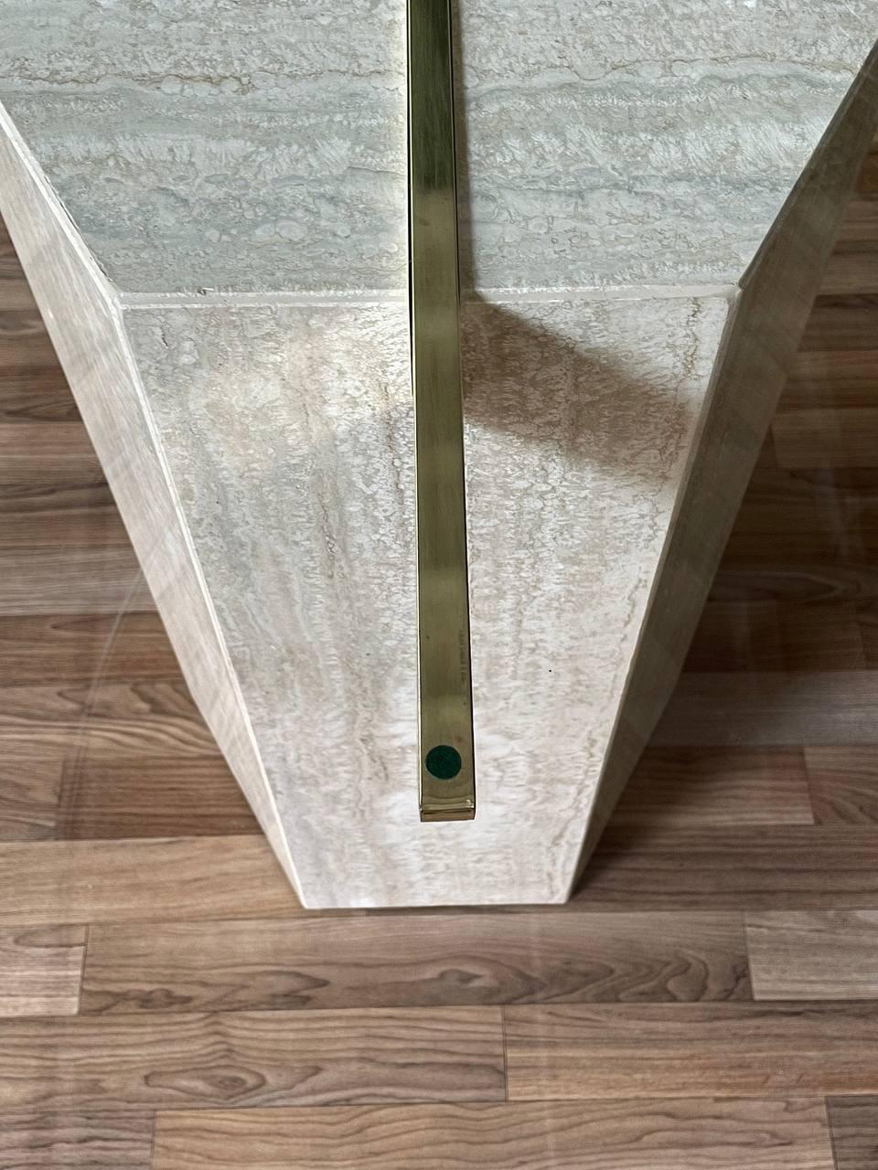 Mid-Century Post Modern Travertine Stone & Brass Dining Table by Artedi 1
