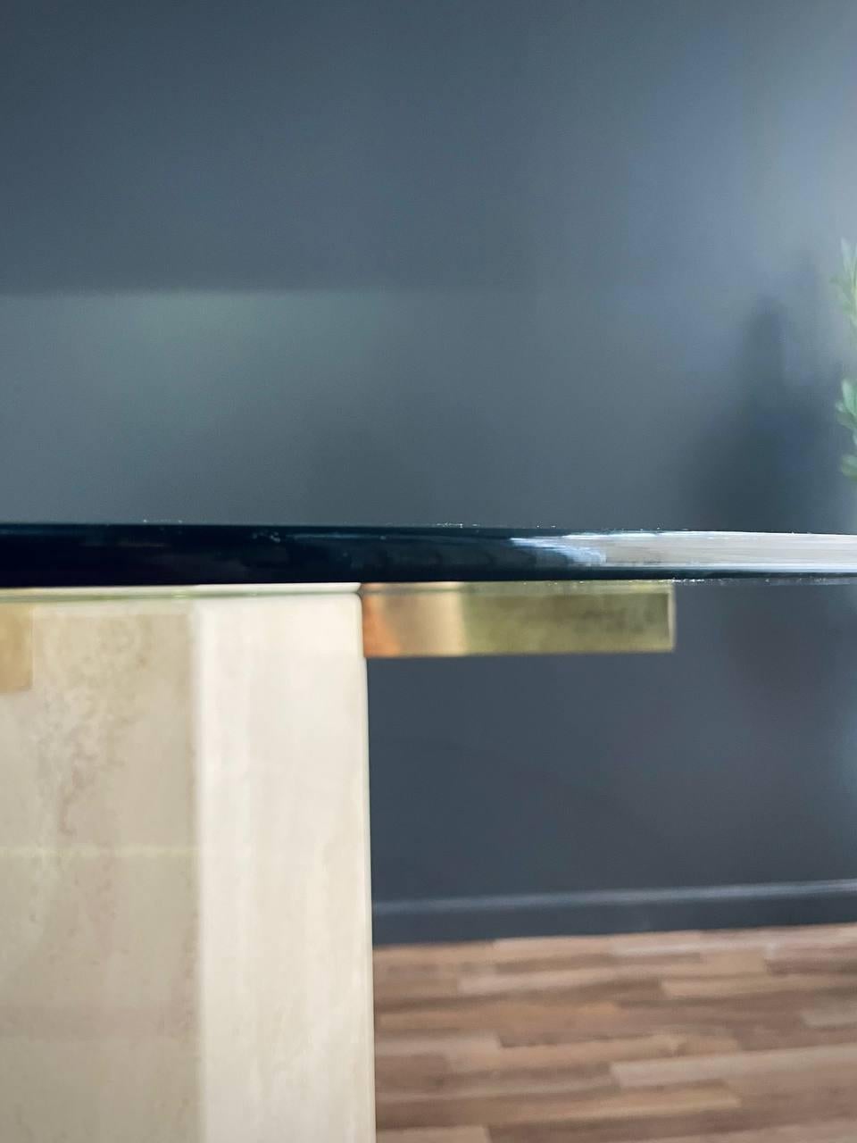 Mid-Century Post Modern Travertine Stone & Brass Dining Table by Artedi 2