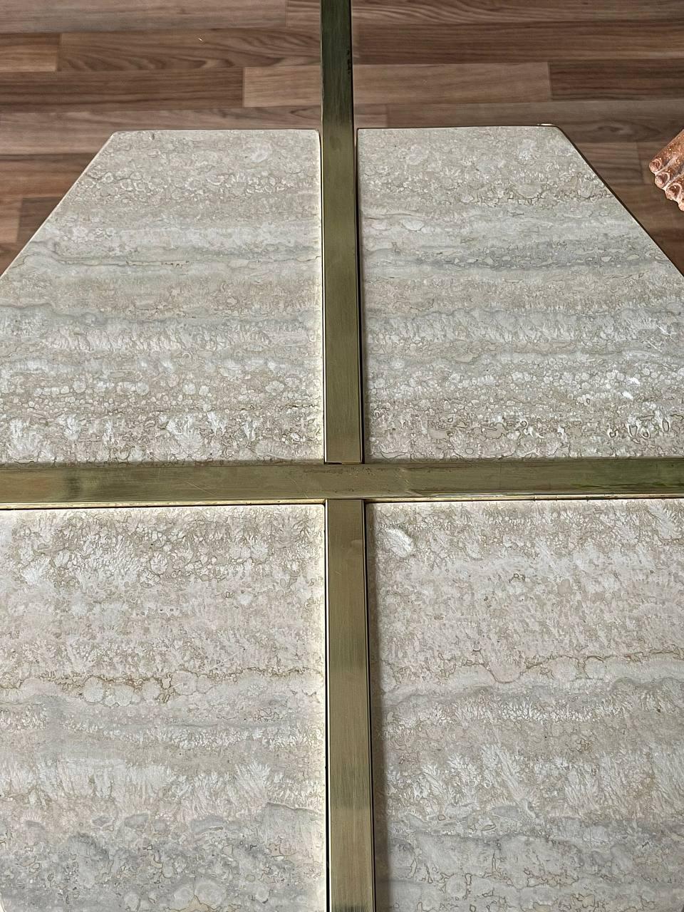 Mid-Century Post Modern Travertine Stone & Brass Dining Table by Artedi 2