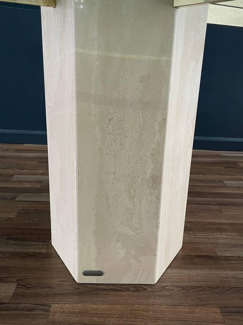 Mid-Century Post Modern Travertine Stone & Brass Dining Table by Artedi 3