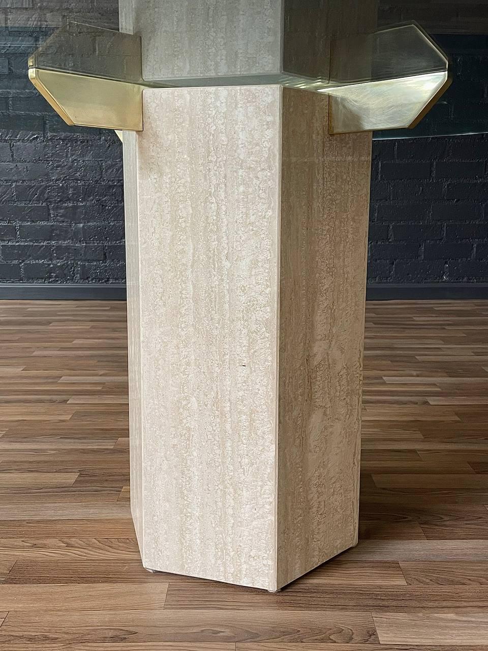 Mid-Century Post Modern Travertine Stone & Brass Dining Table by Artedi 3