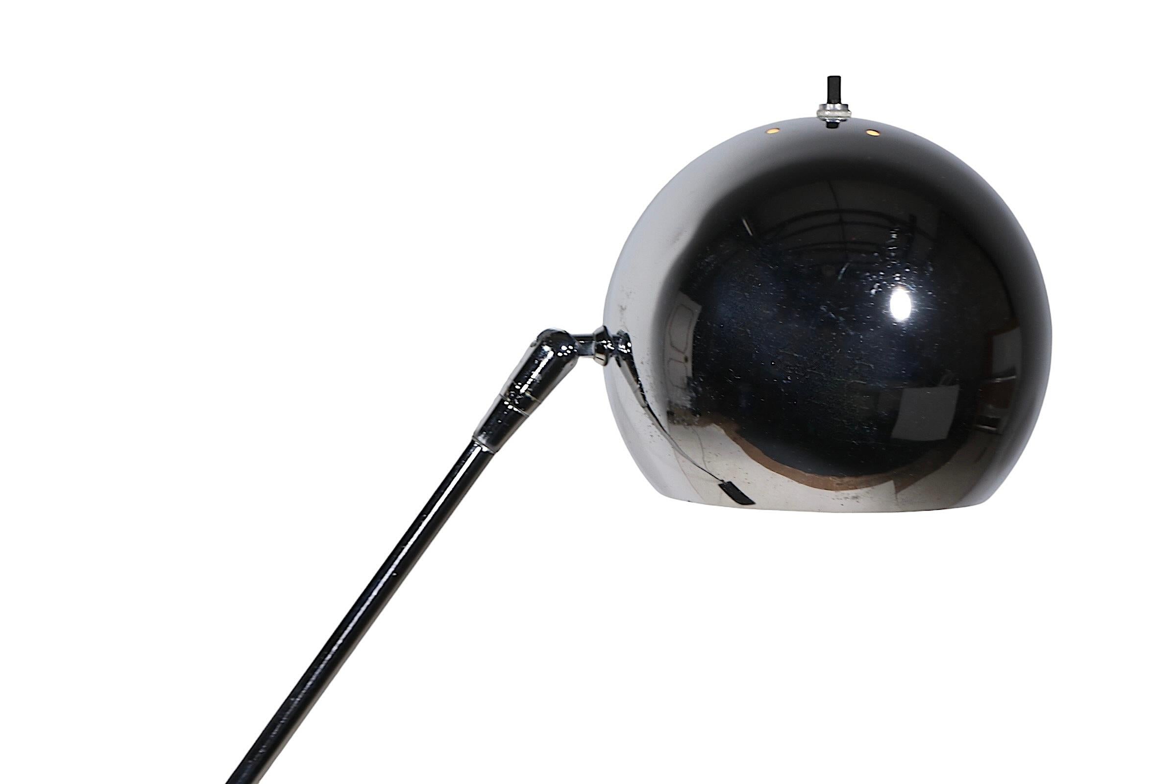 20th Century Mid Century Postmodern Adjustable Chrome  Eyeball Lamp by  Sonneman c. 1970's