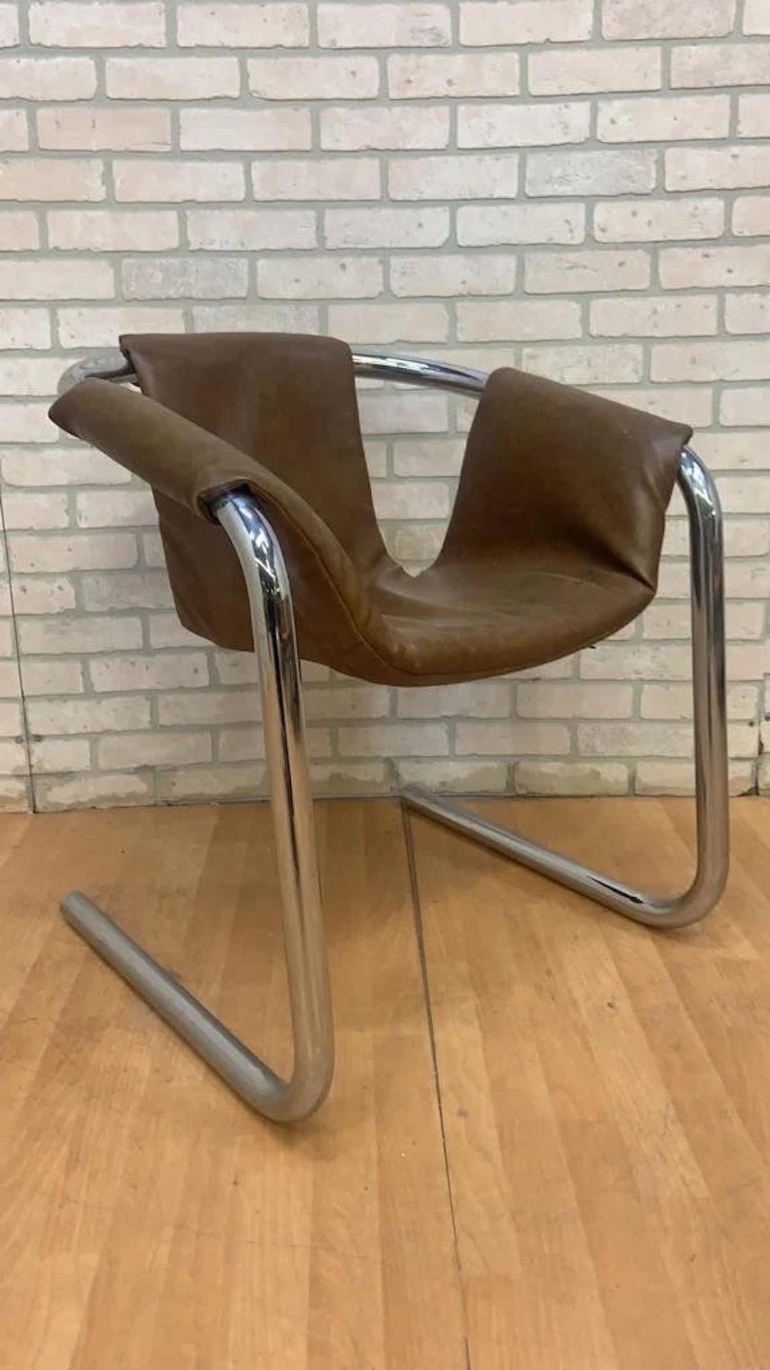 Post-Modern Mid Century Postmodern Chrome Vecta Zermatt Sling Lounge Chair by Vecta Group