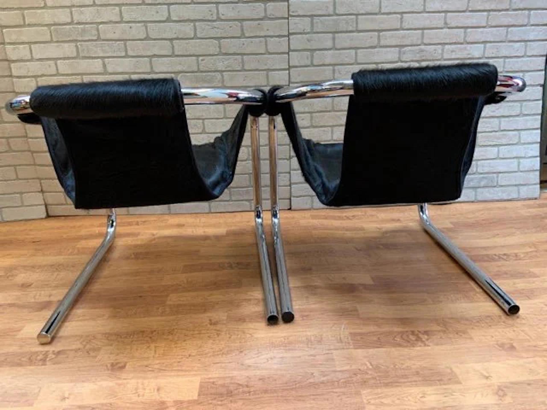 Mid-Century Modern Mid Century Postmodern Chrome Vecta Zermatt Sling Lounge Chair Newly Upholstered For Sale