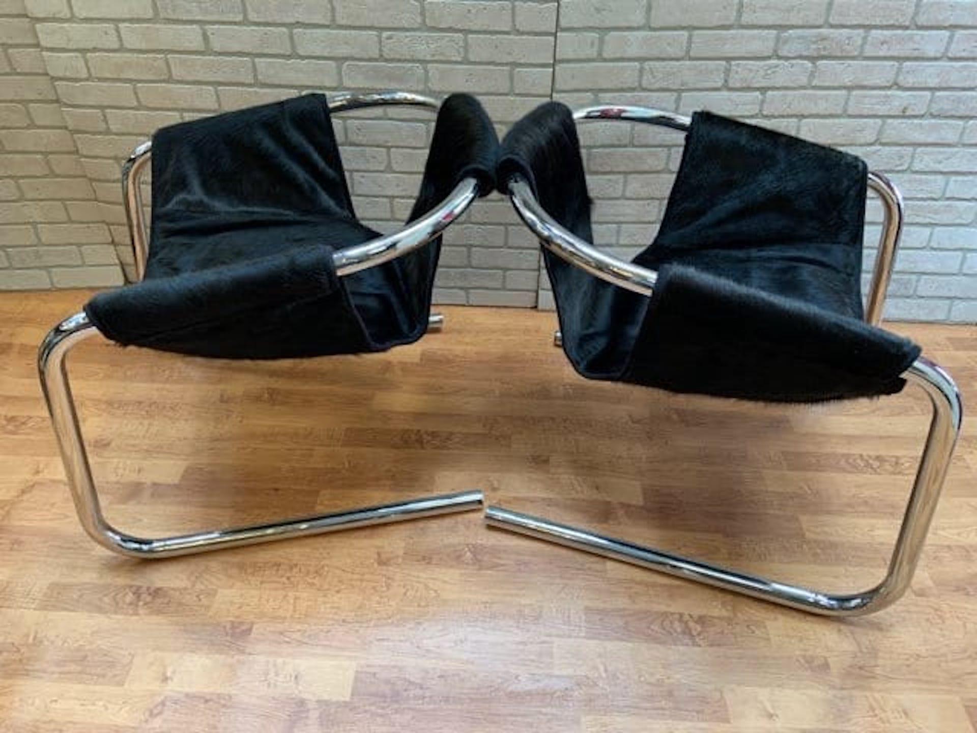 20th Century Mid Century Postmodern Chrome Vecta Zermatt Sling Lounge Chair Newly Upholstered For Sale