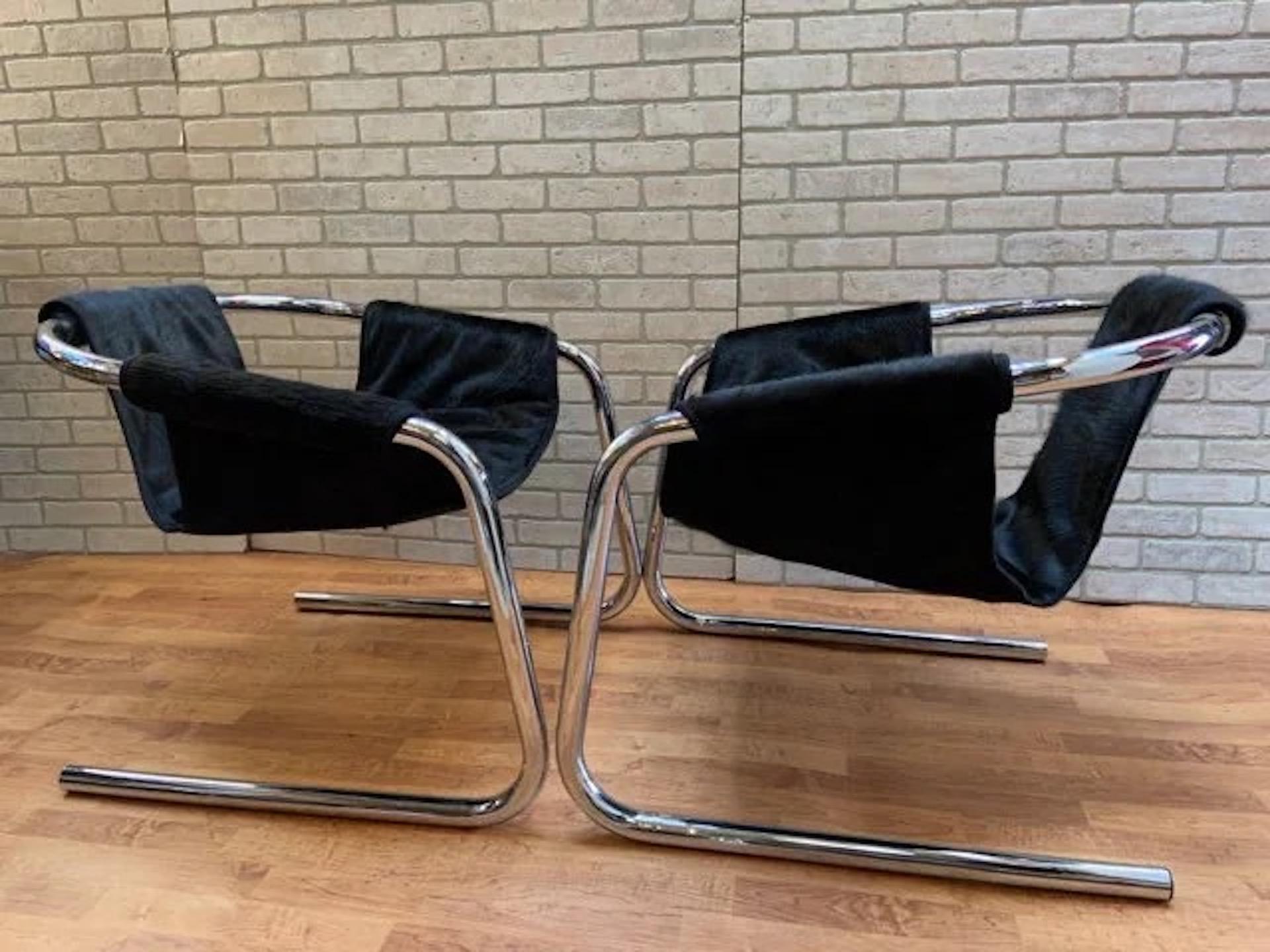 Mid Century Postmodern Chrome Vecta Zermatt Sling Lounge Chair Newly Upholstered For Sale 1