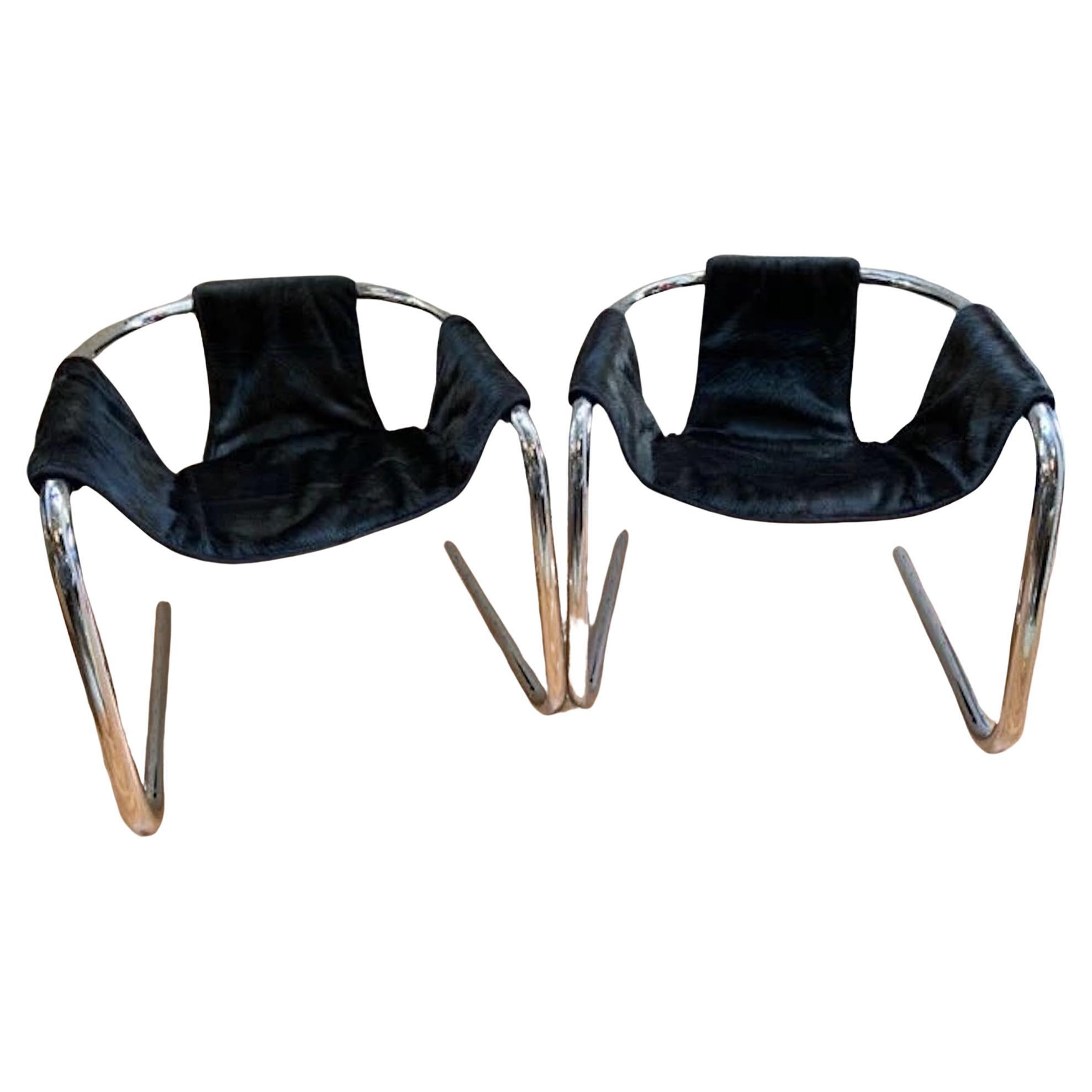 Mid Century Postmodern Chrome Vecta Zermatt Sling Lounge Chair Newly Upholstered