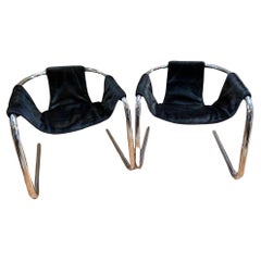 Vintage Mid Century Postmodern Chrome Vecta Zermatt Sling Lounge Chair Newly Upholstered