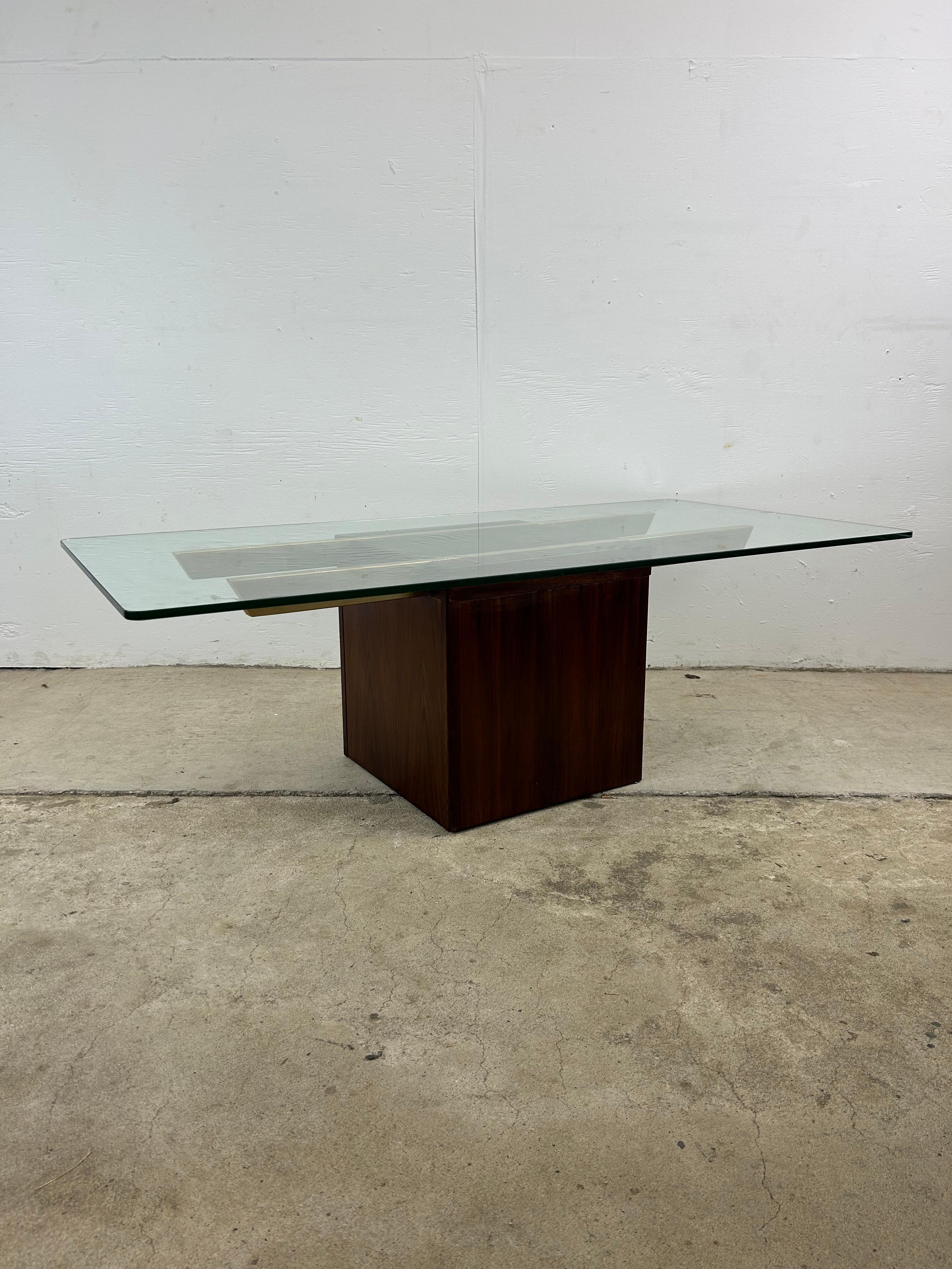 Mid Century Postmodern Coffee Table with Glass Top & Rosewood Base For Sale 9