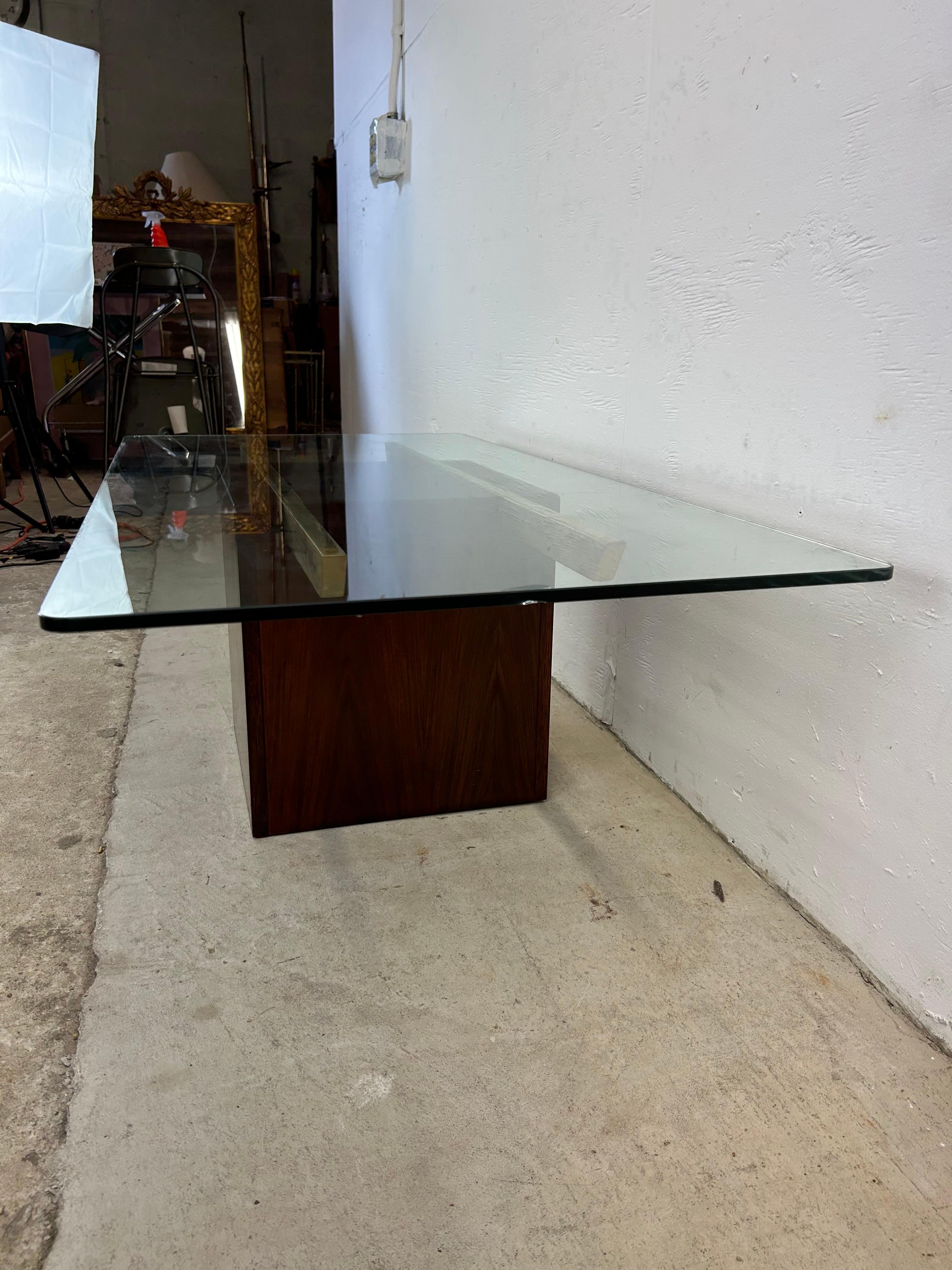 20th Century Mid Century Postmodern Coffee Table with Glass Top & Rosewood Base For Sale