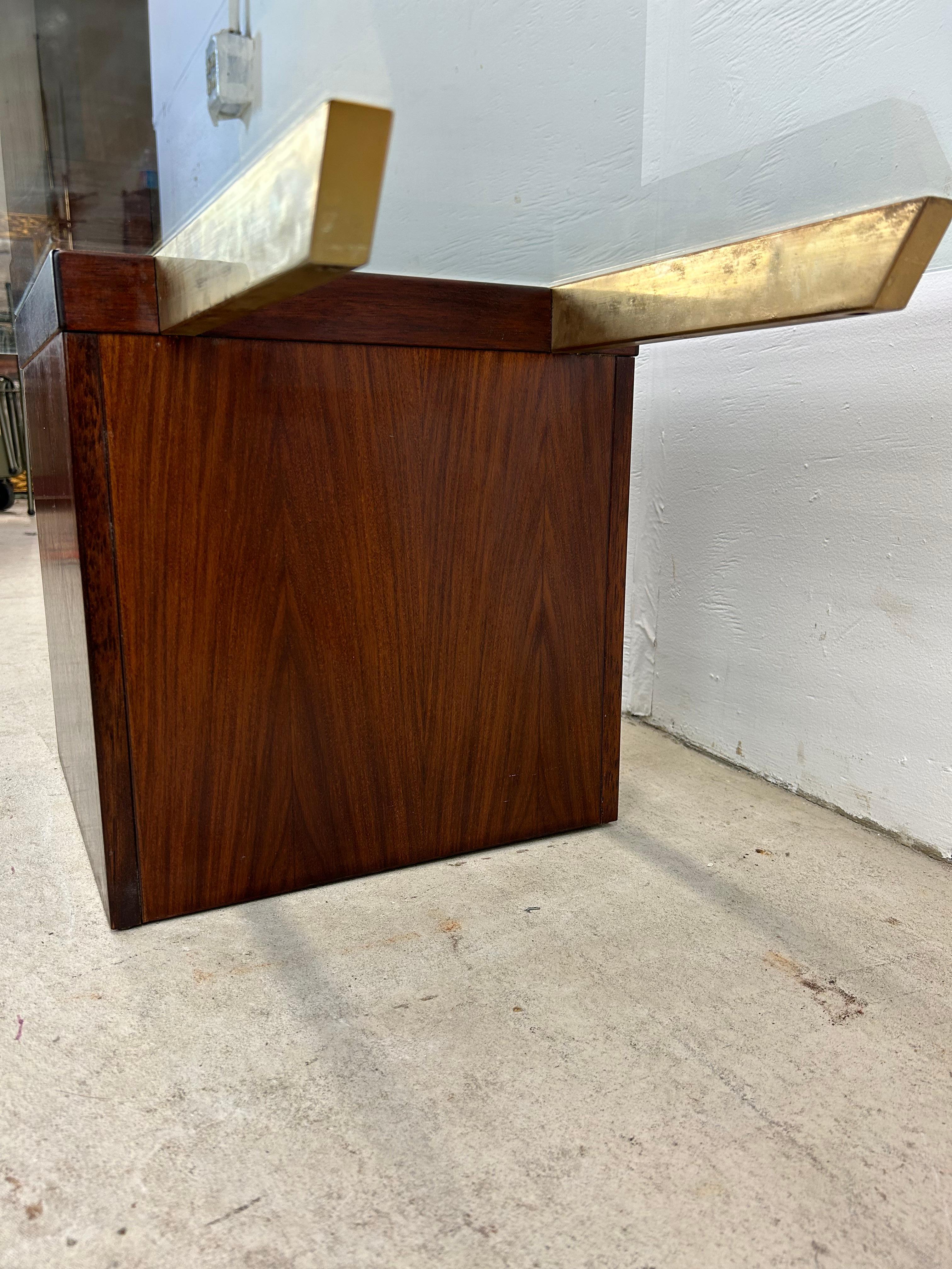 Mid Century Postmodern Coffee Table with Glass Top & Rosewood Base For Sale 2