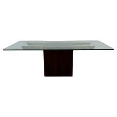 Vintage Mid Century Postmodern Coffee Table with Glass Top & Rosewood Base