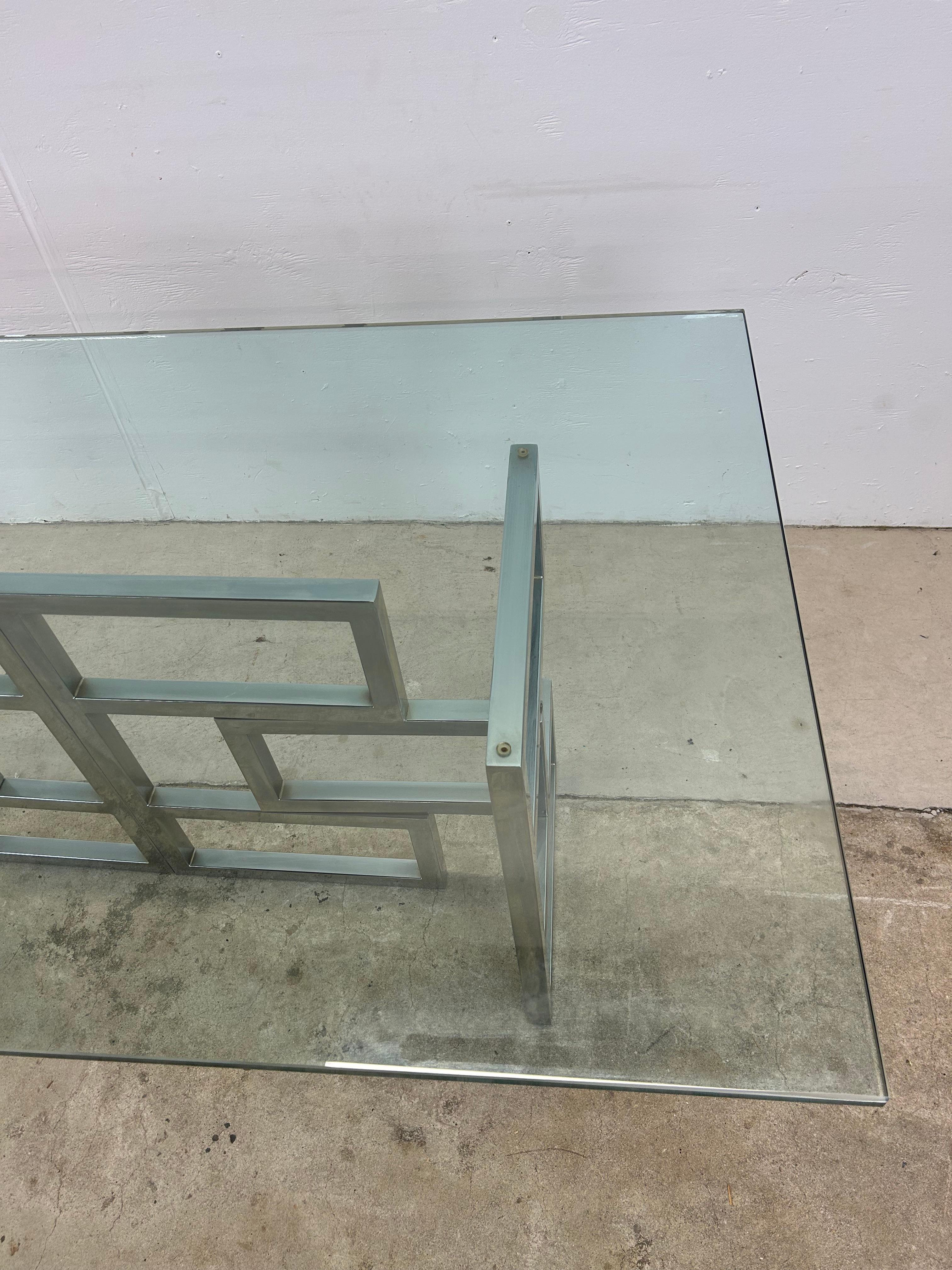 Mid Century Postmodern Geometric Chrome Dining Table with Glass Top For Sale 7