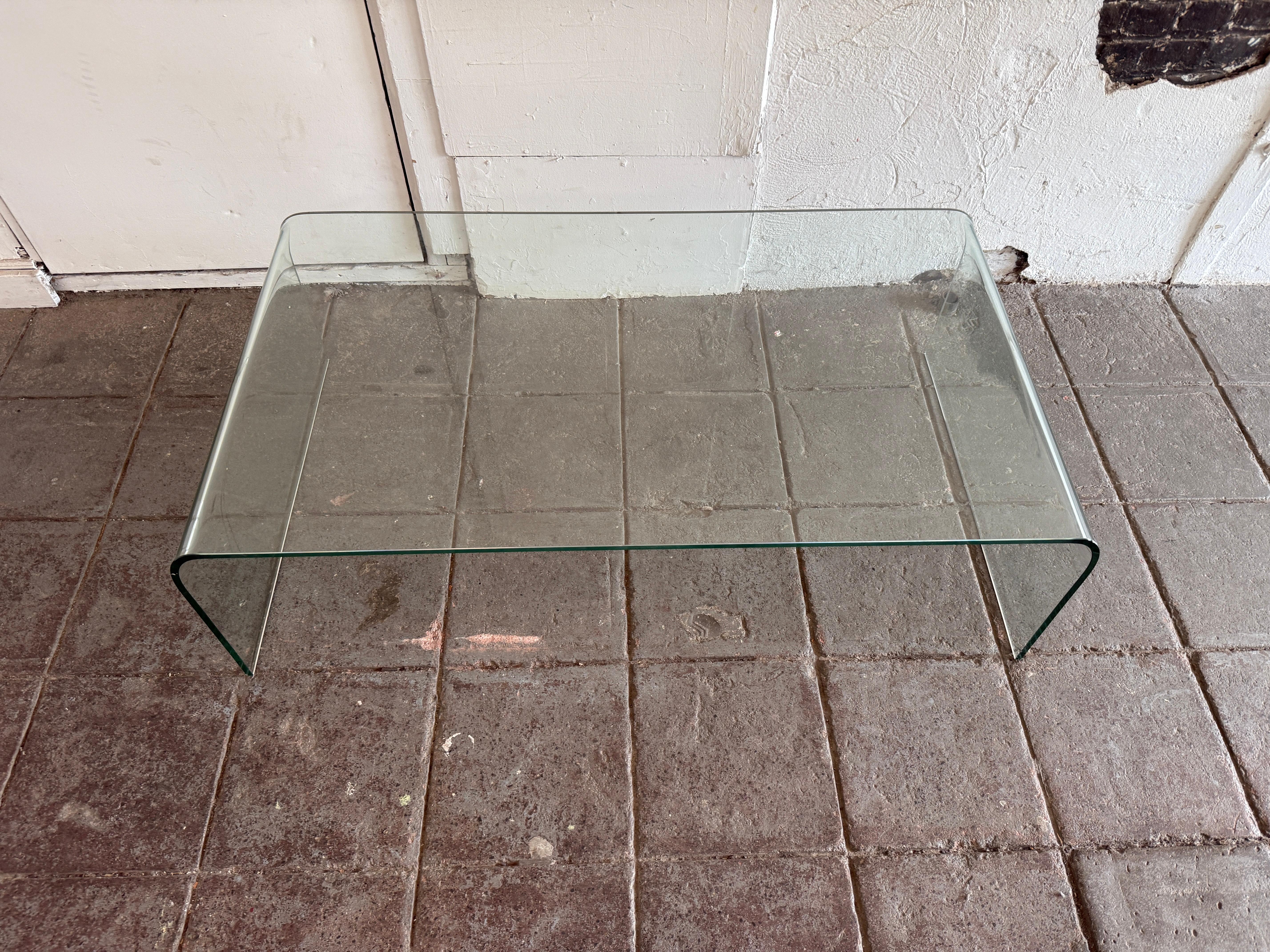 Post-Modern Mid century Postmodern glass waterfall coffee table For Sale