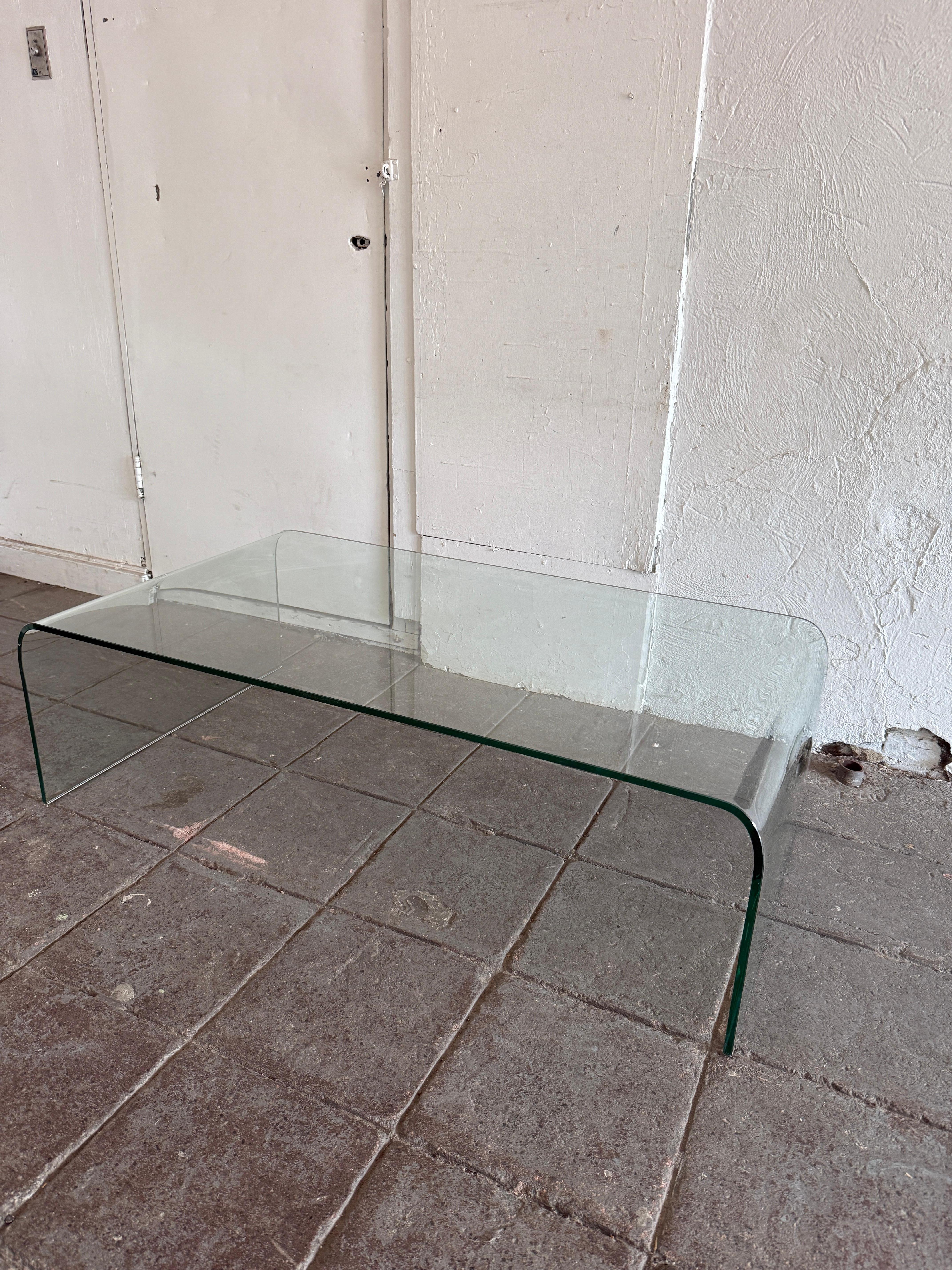 Italian Mid century Postmodern glass waterfall coffee table For Sale