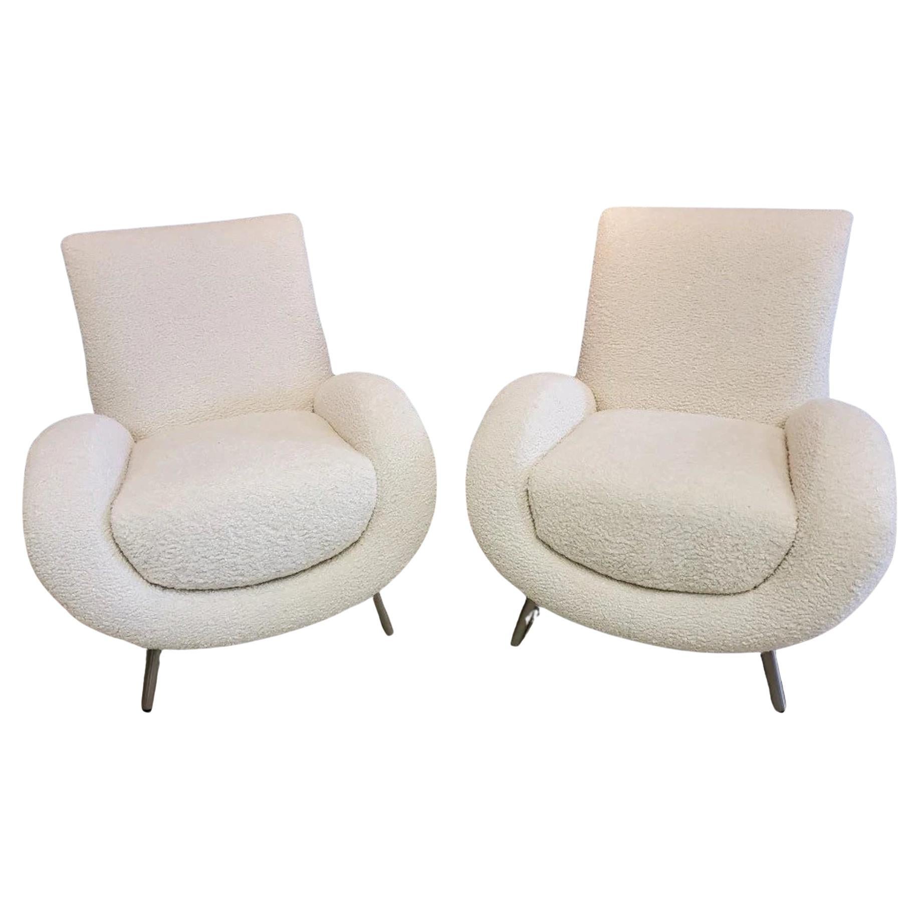 Mid Century Postmodern Italian Club Chairs Newly Upholstered in Boucle - Pair