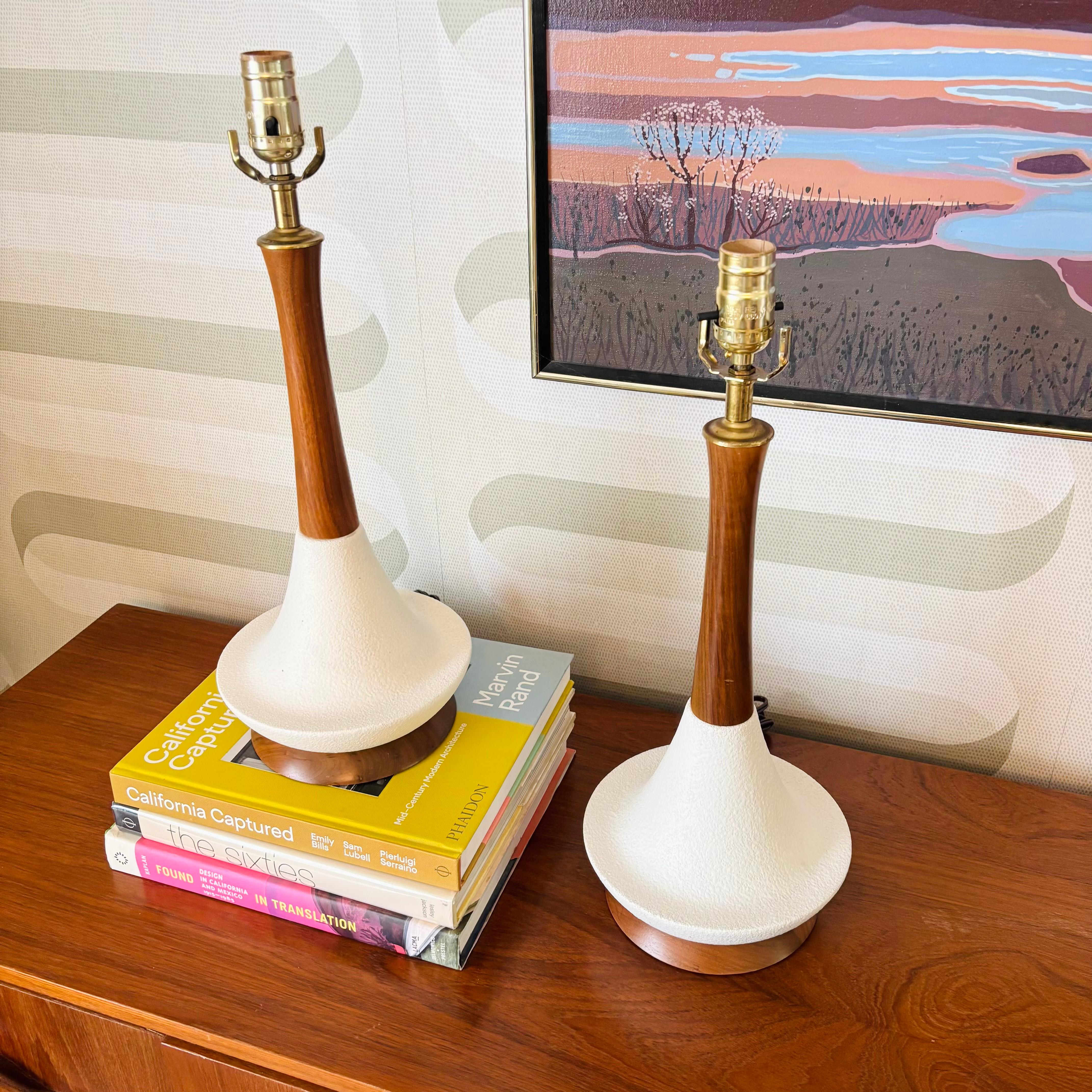 Mid Century Pottery and Wood Table Lamps - Set of 2 For Sale 7