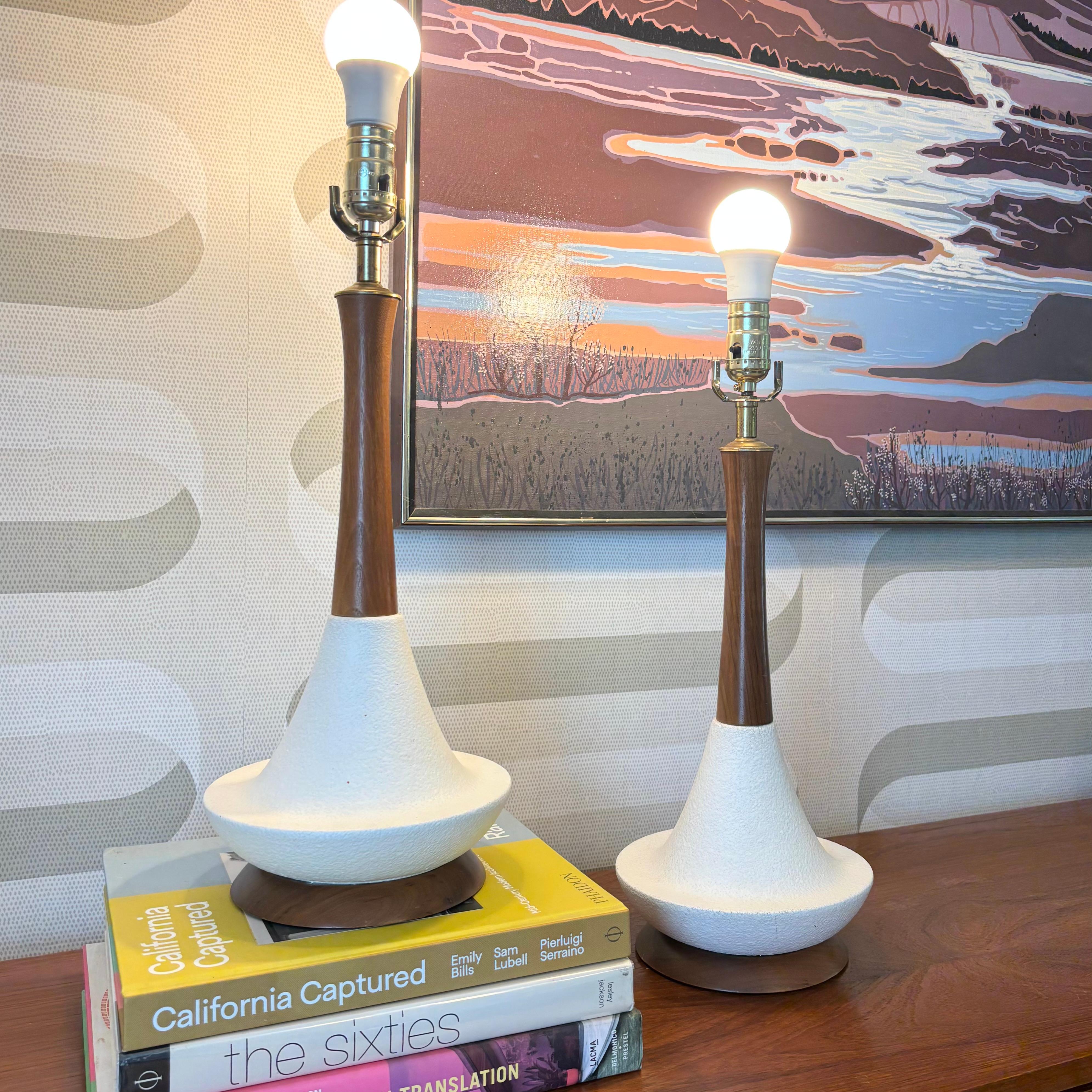 Mid Century Pottery and Wood Table Lamps - Set of 2 For Sale 8