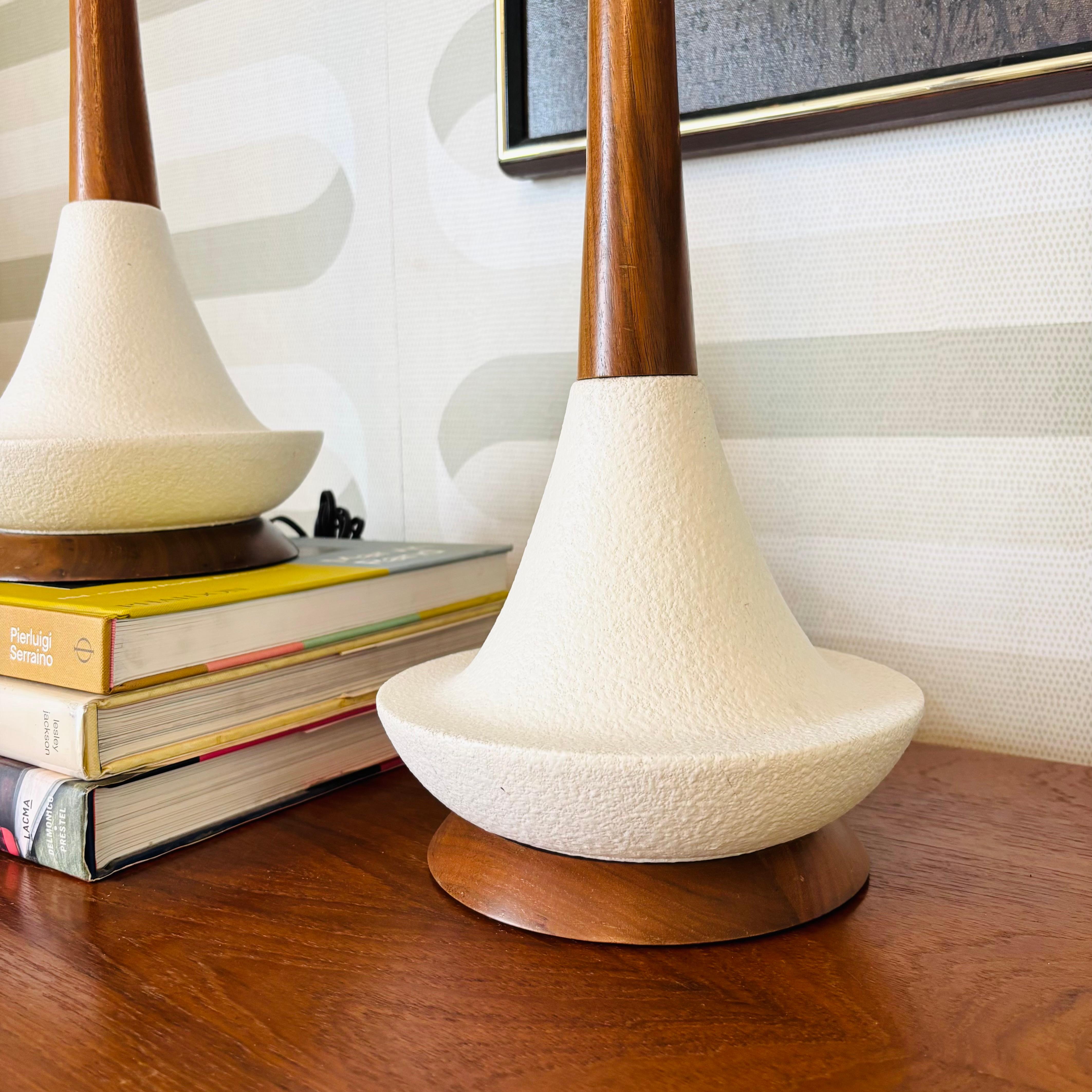 20th Century Mid Century Pottery and Wood Table Lamps - Set of 2 For Sale