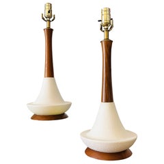 Mid Century Pottery and Wood Table Lamps - Set of 2