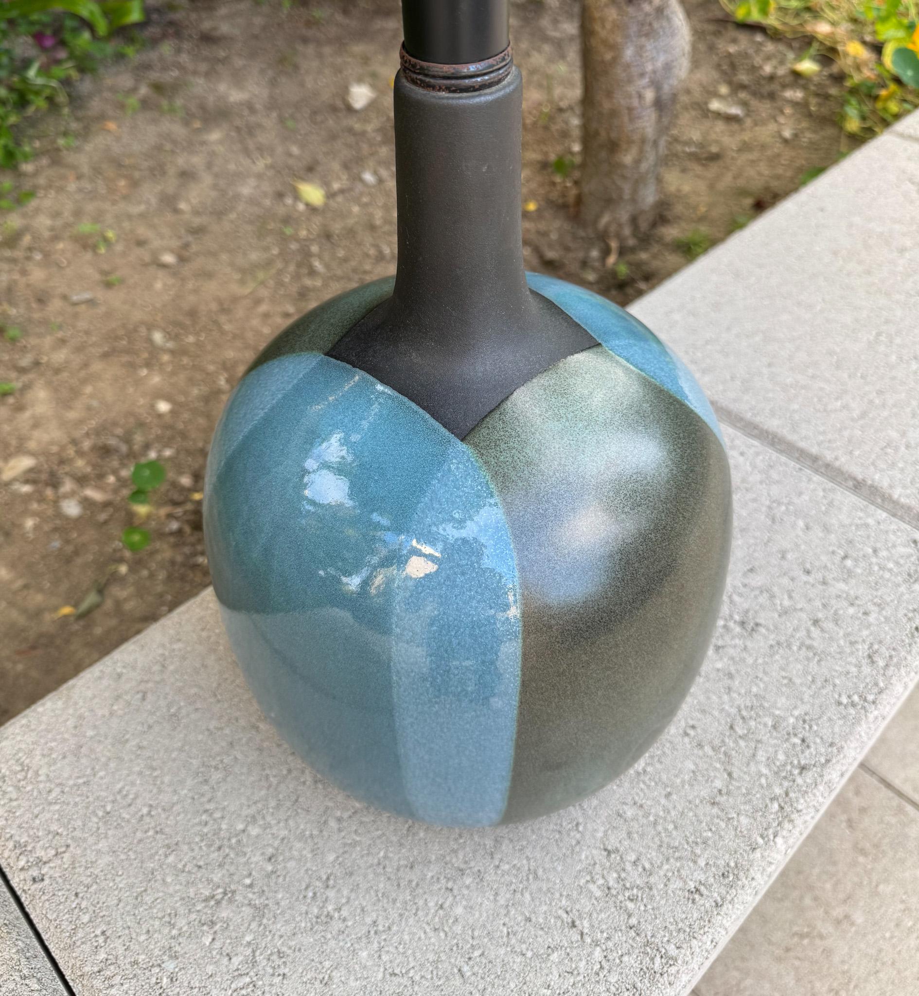 Glazed Mid Century Pottery Craft USA Flame Glaze Ceramic Lamp, c.1970 For Sale