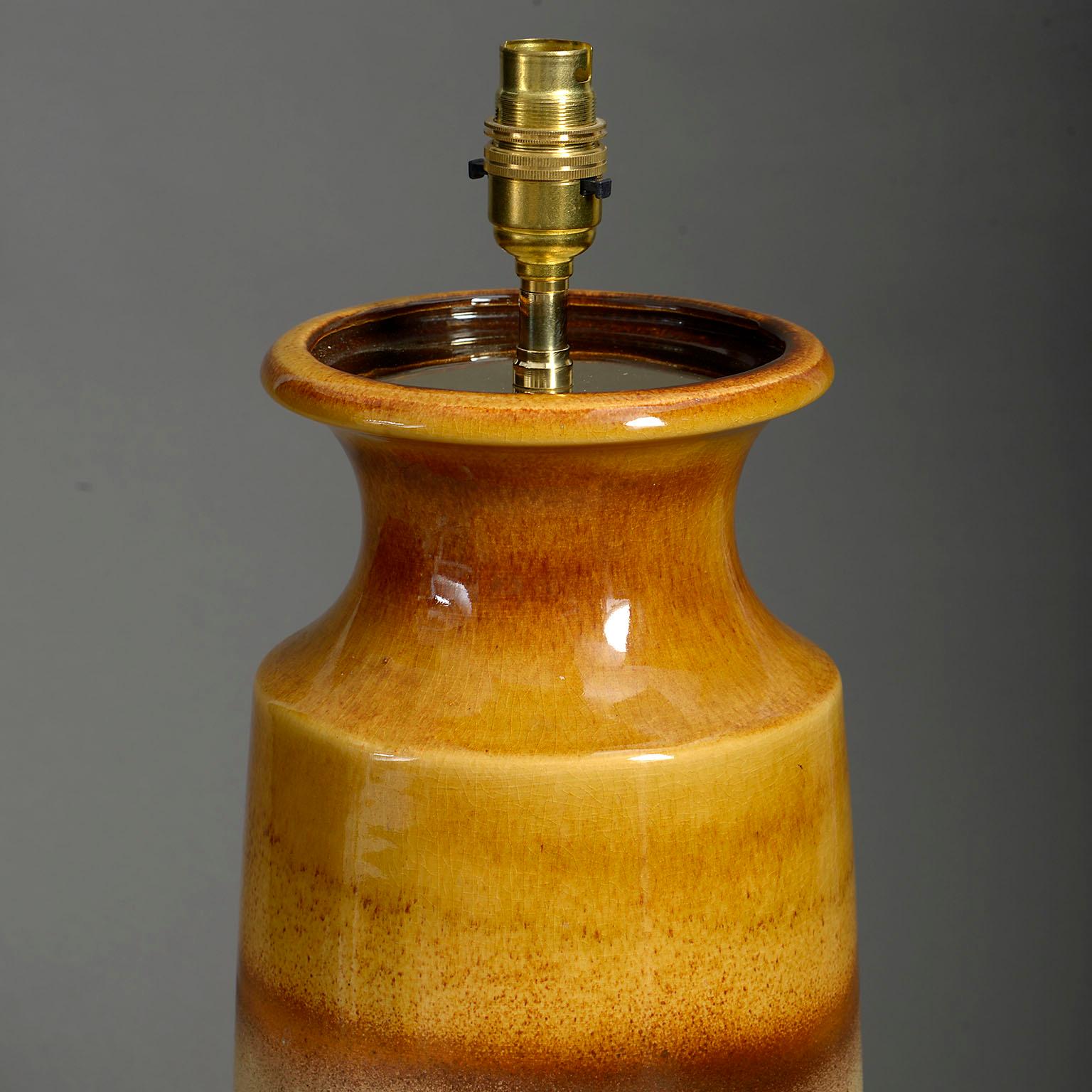 Glazed Mid-Century Pottery Vase Lamp For Sale