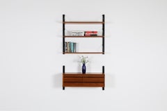 Mid-Century Poul Cadovius Wall System, Teak Shelves, Black Metal Hardware