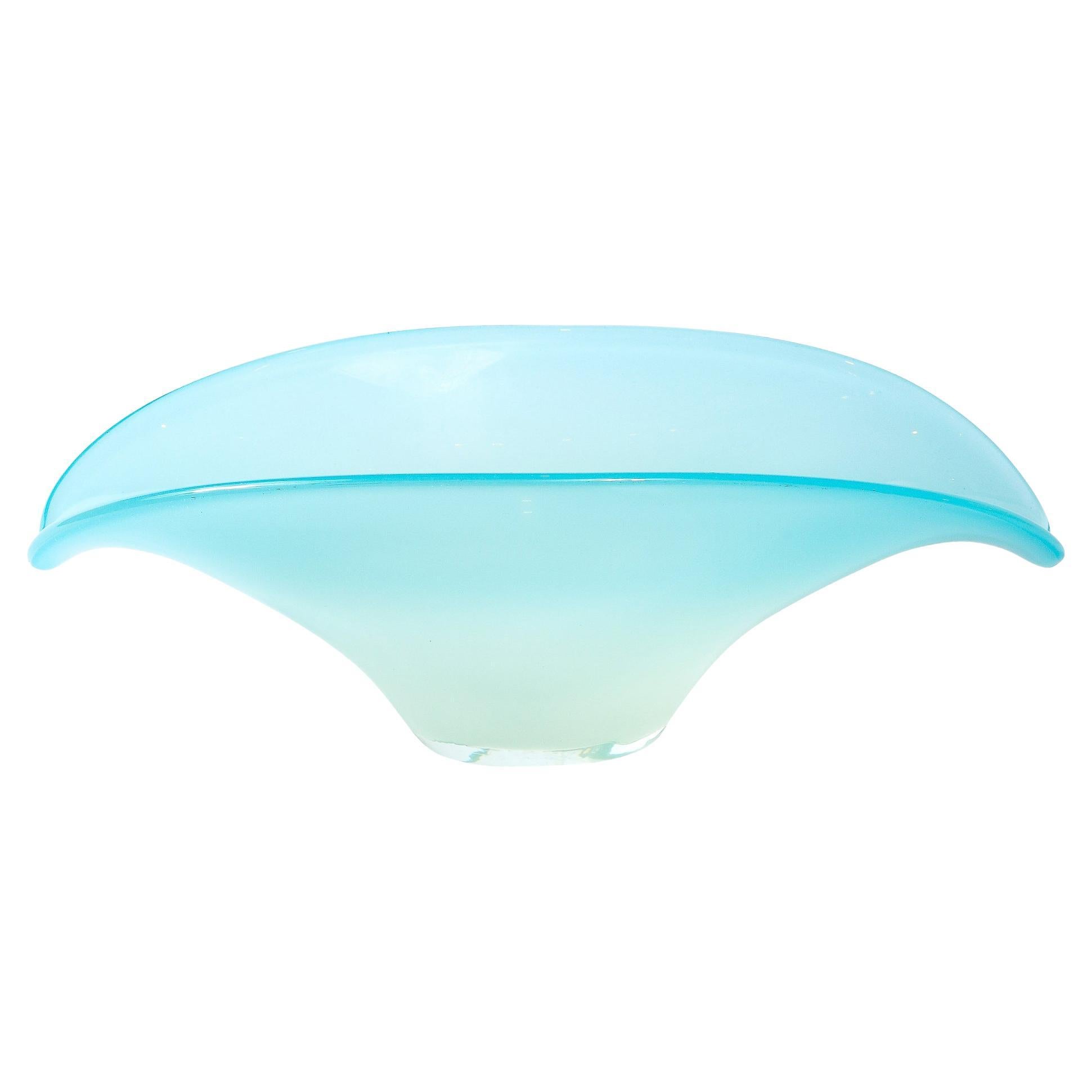 Mid-Century Powder Blue Hand-Blown Murano Glass Open Leaf Form Centerpiece Bowl