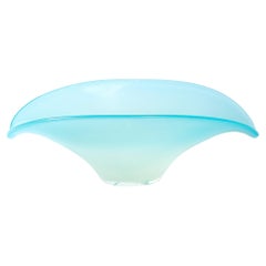 Mid-Century Powder Blue Hand-Blown Murano Glass Open Leaf Form Centerpiece Bowl