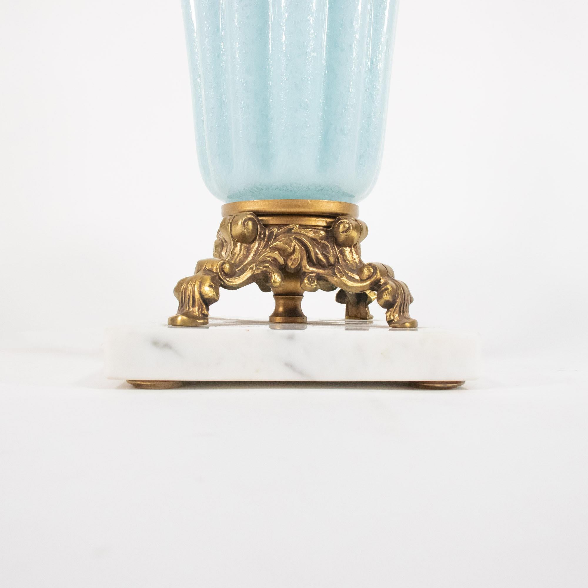 Lámpara de Sobremesa de Cristal de Murano Azul Pólvora de Mediados de Siglo con Base de Mármol en venta 10