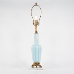 Mid Century Powder Blue Murano Glass Table Lamp with Marble Base