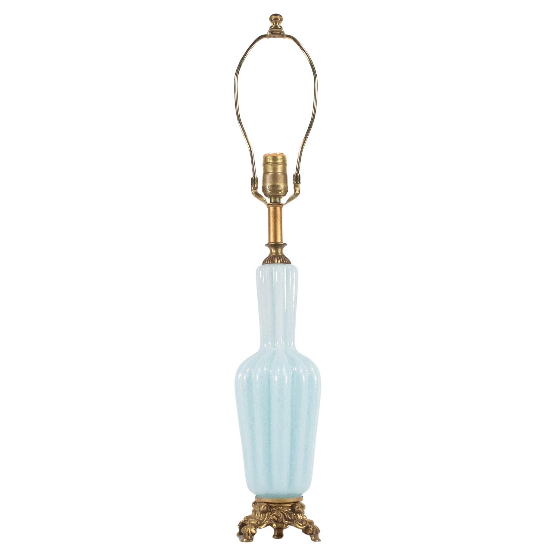 Lampada da tavolo di metà secolo in vetro di Murano blu polvere con base in marmo