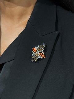 Mid-Century Precious Coral Sapphire Diamond Pendant/Brooch 18K Yellow Gold 1960s