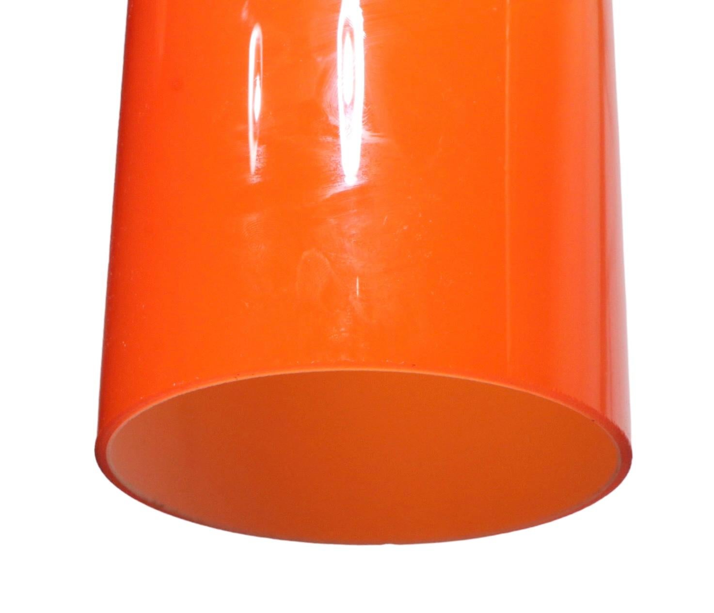 Mid-Century Prescolite Orange Cylinder Pendant Chandelier Fixture C 1950-1970's For Sale 3