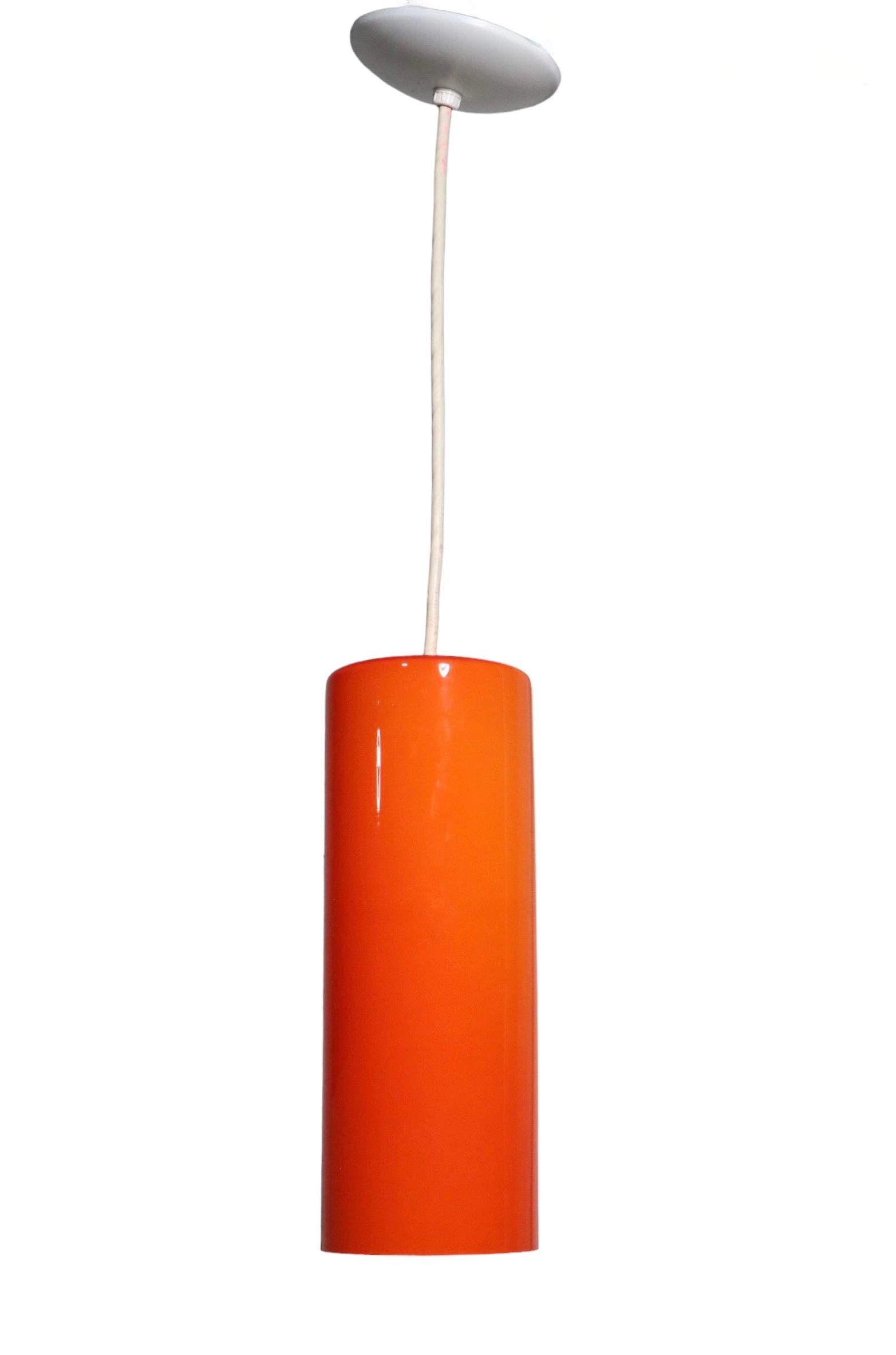 Mid-Century Prescolite Orange Cylinder Pendant Chandelier Fixture C 1950-1970's For Sale 4