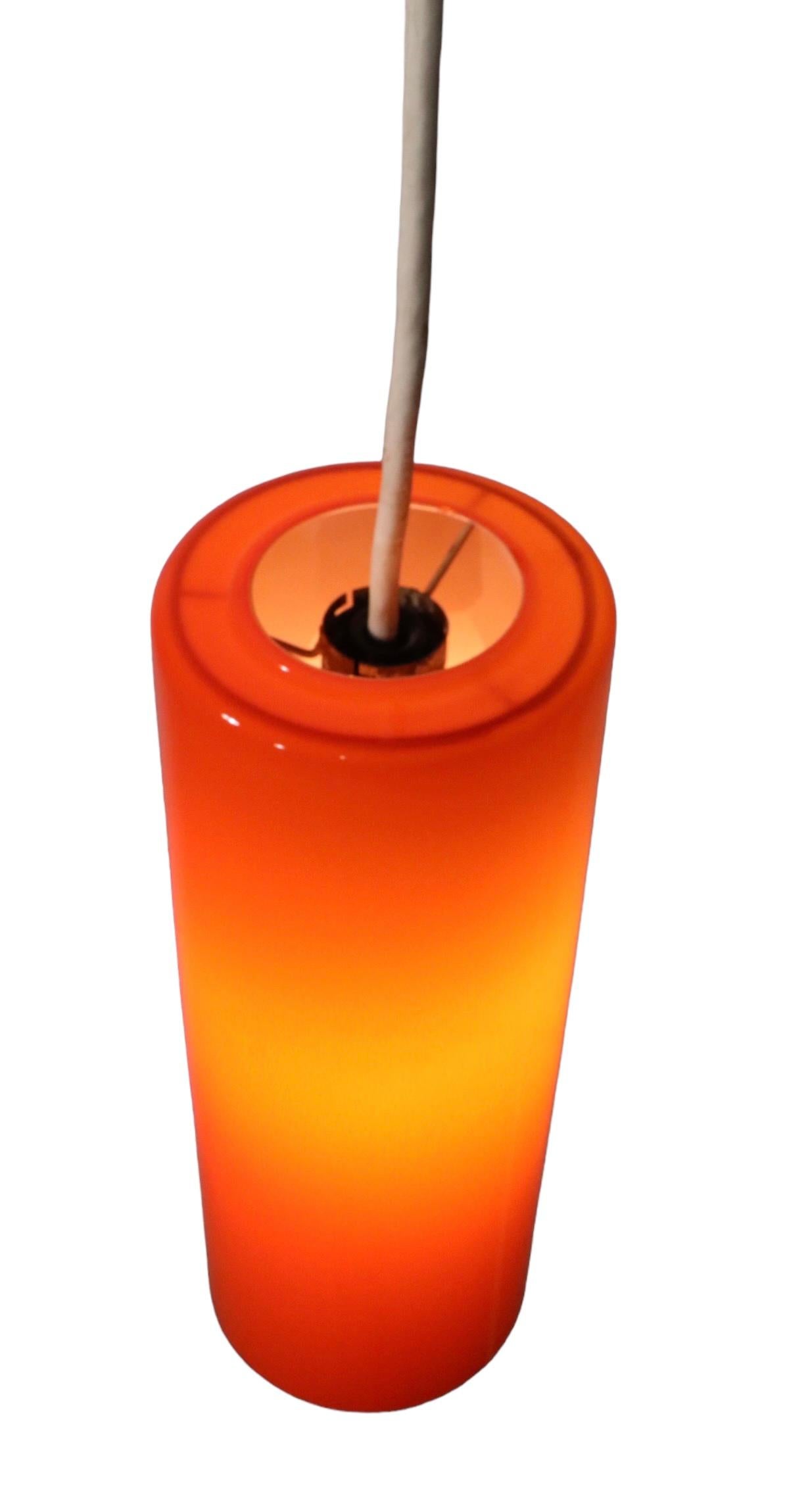 Mid-Century Prescolite Orange Cylinder Pendant Chandelier Fixture C 1950-1970's For Sale 5
