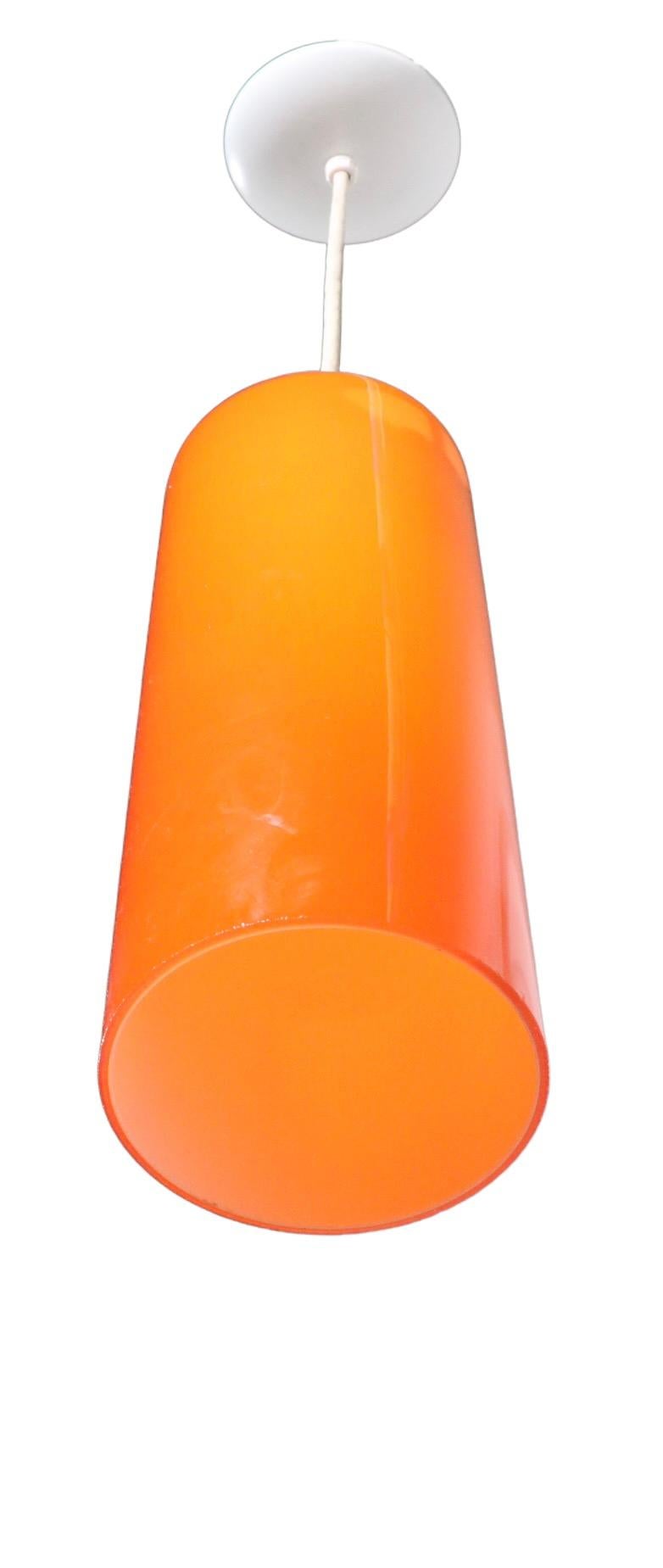 Mid-Century Modern Mid-Century Prescolite Orange Cylinder Pendant Chandelier Fixture C 1950-1970's For Sale